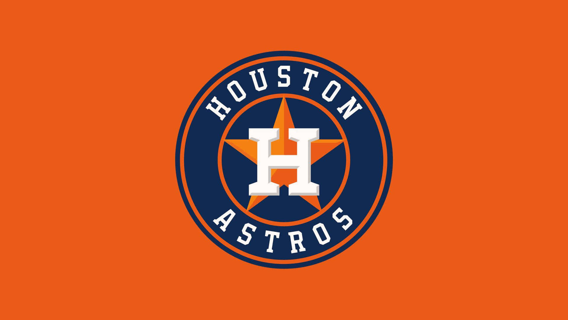 Astros 桌布 壁紙 — 侯斯頓太空人棒球標誌居中於純橙色背景上，帶有海軍藍圓形徽章和白色字體。
