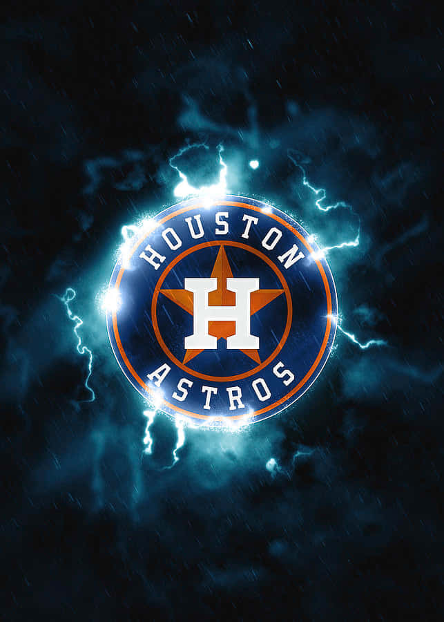 Astros 桌布 壁紙 — 侯斯頓太空人標誌在暴風雨般的深藍色背景上，伴隨著電光閃爍。