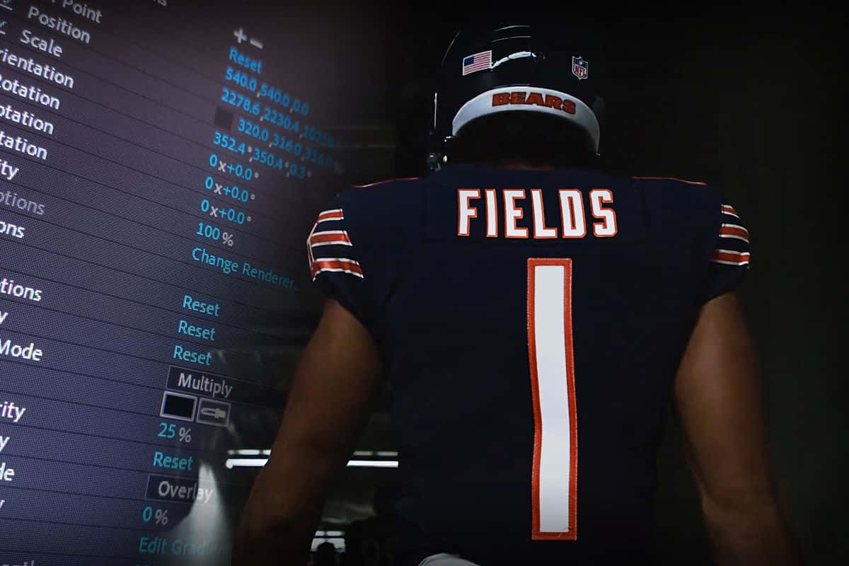 穿著 Bears 球衣的足球員面對數位渲染介面。