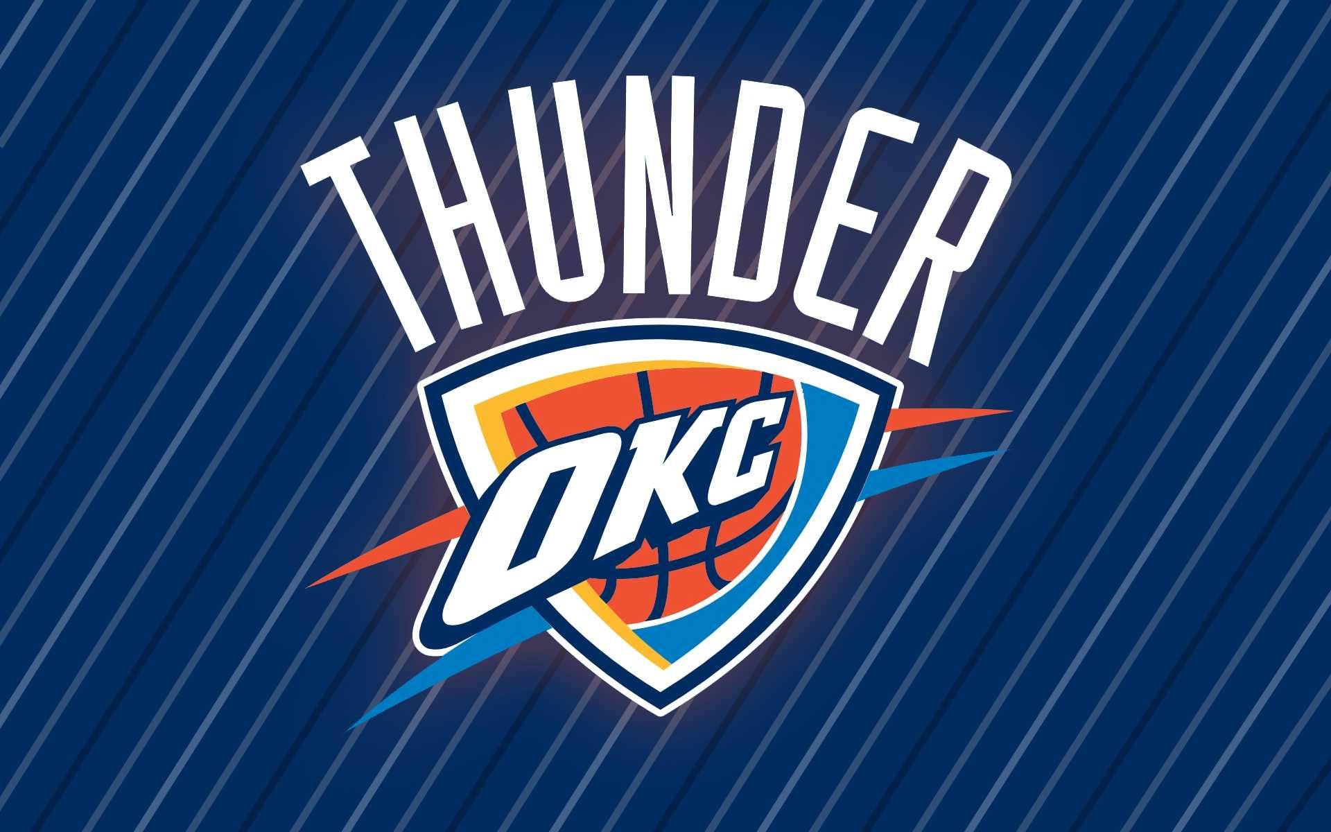 藍色條紋背景上的奧克拉荷馬城雷霆NBA籃球隊標誌。