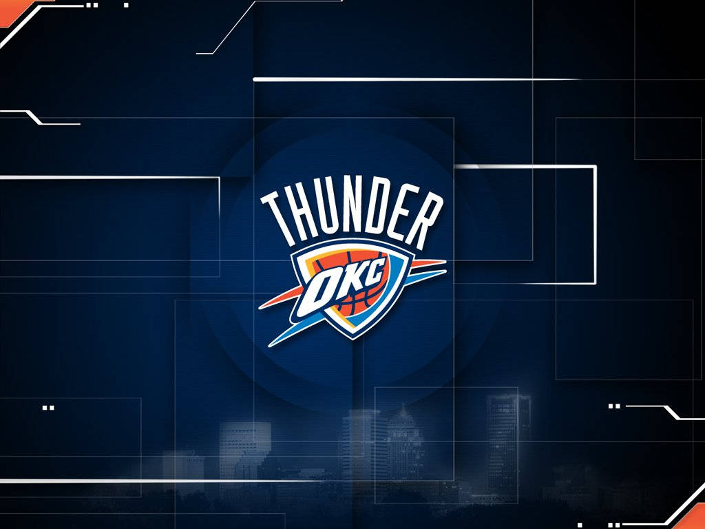 奧克拉荷馬城雷霆NBA籃球隊標誌在深藍色數位背景上。