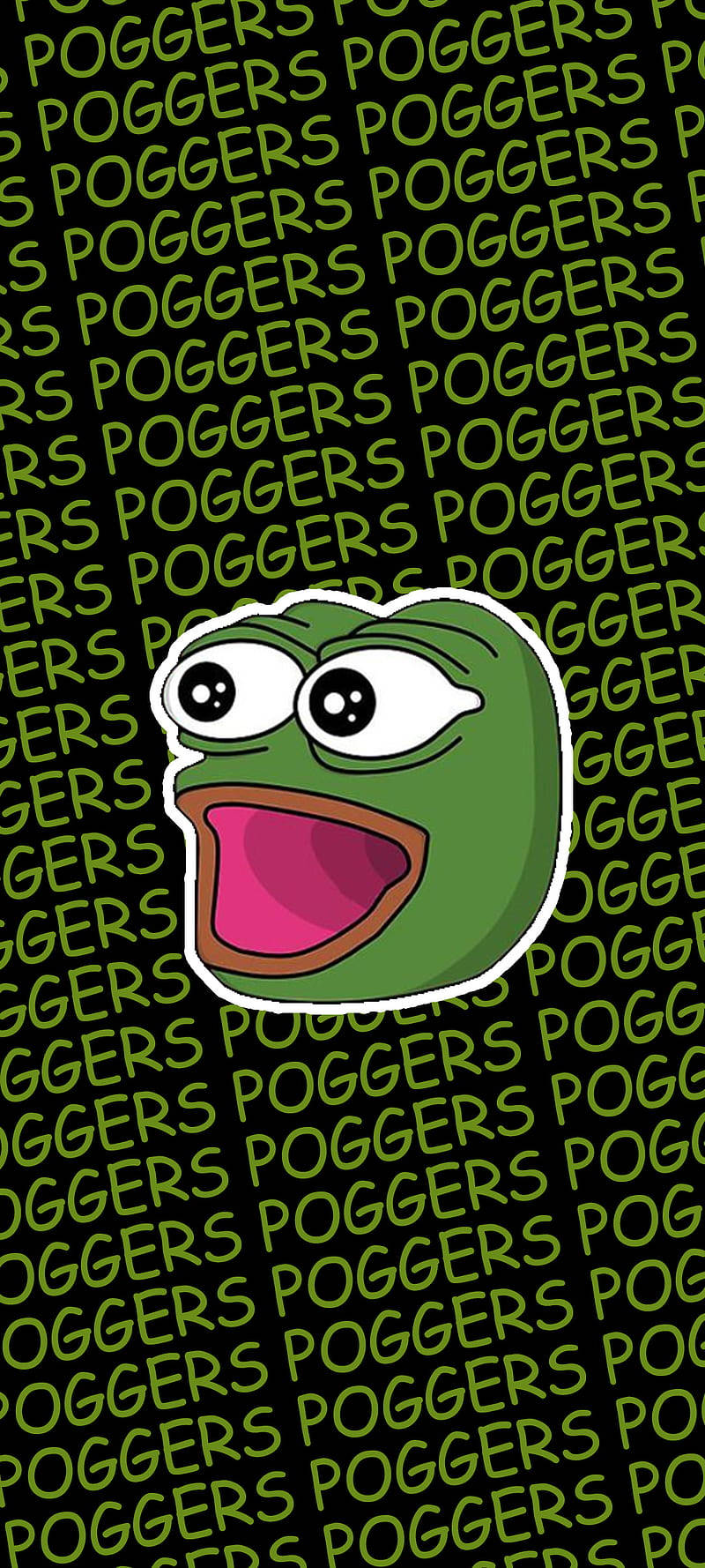 綠色青蛙迷因，在檸檬綠色「POGGERS」文字背景上露出驚訝表情。