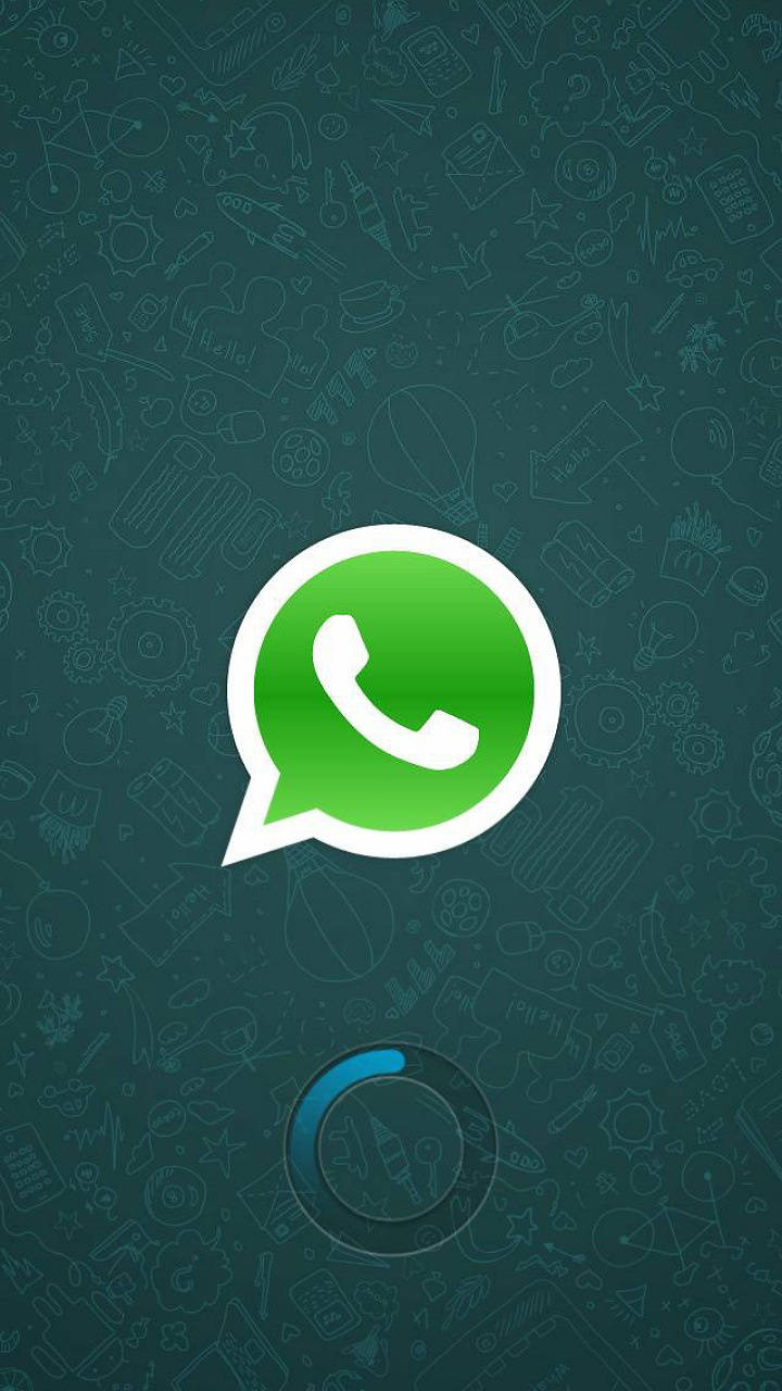 WhatsApp應用程式標誌在帶有圖案的深藍綠色背景上。