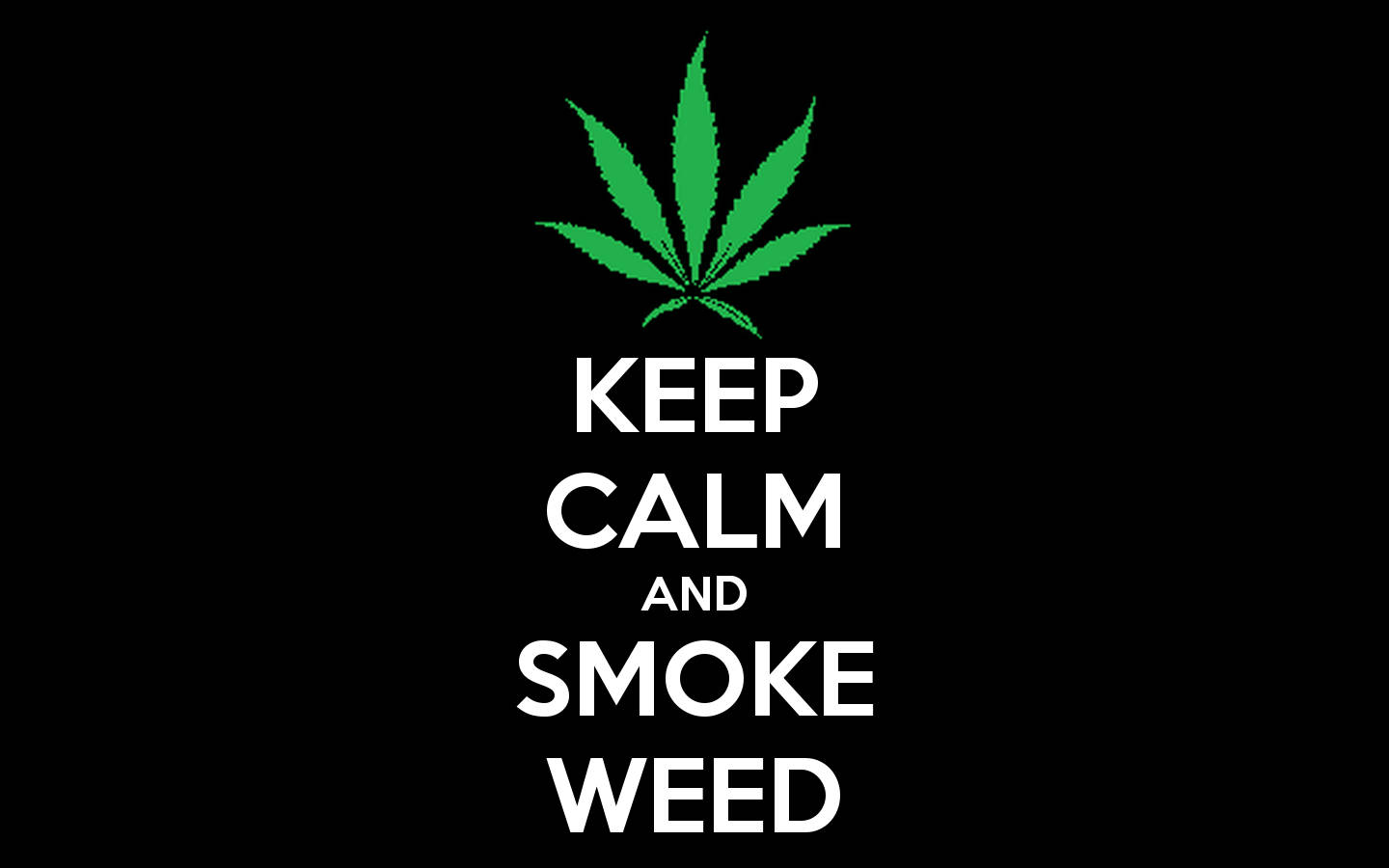 綠色大麻葉，帶有 'Keep Calm and Smoke Weed' 文字，黑色背景。