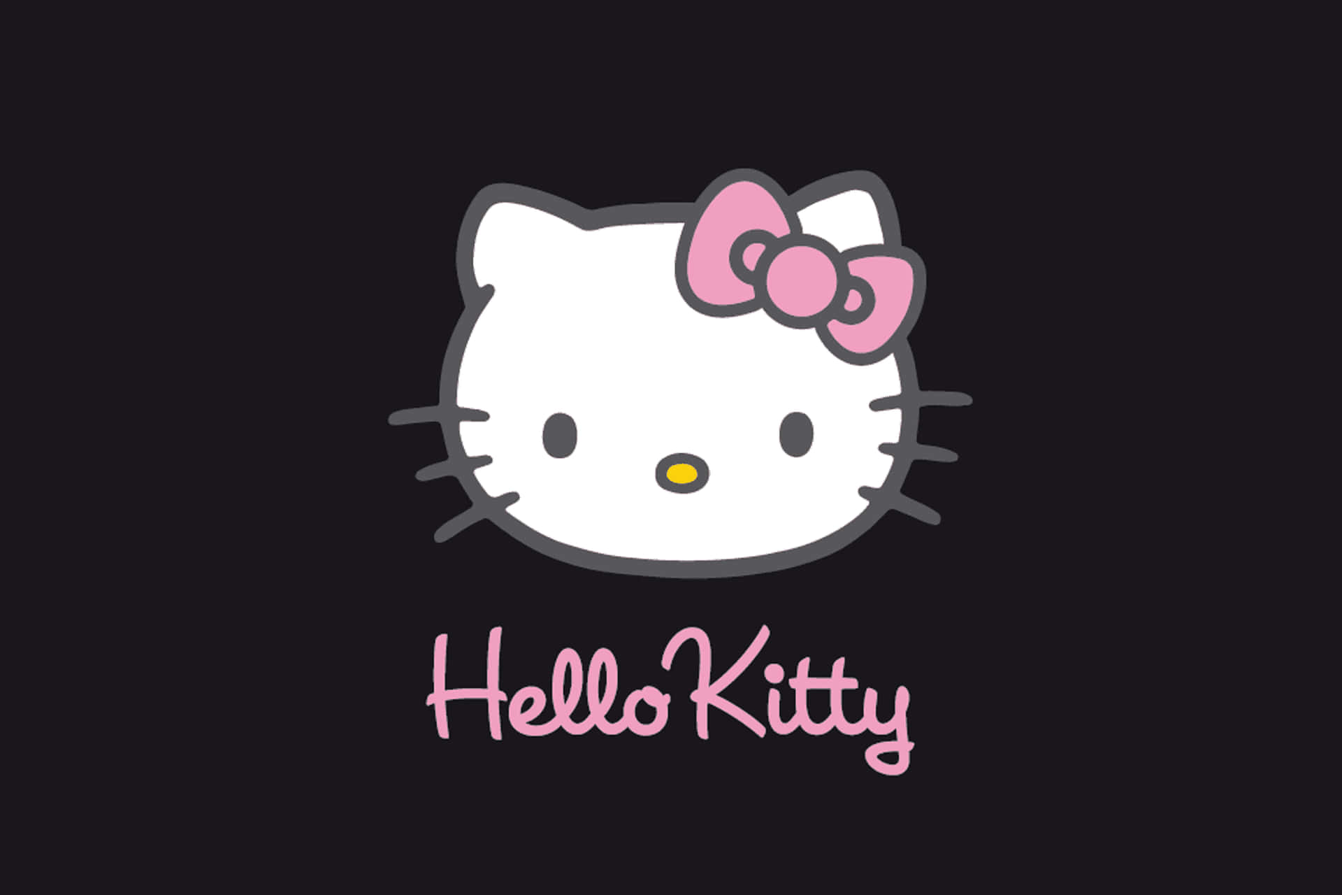 Hello Kitty標誌，帶粉紅色蝴蝶結和文字，黑色背景