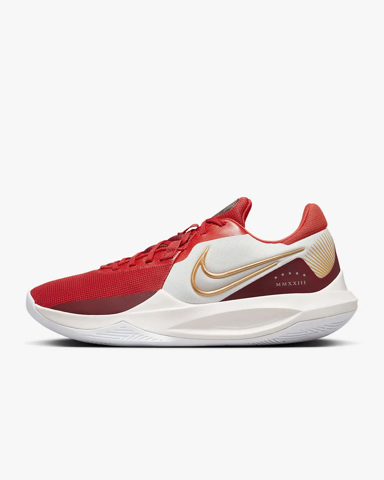 紅白金色Nike籃球鞋，帶有羅馬數字MMXXIII