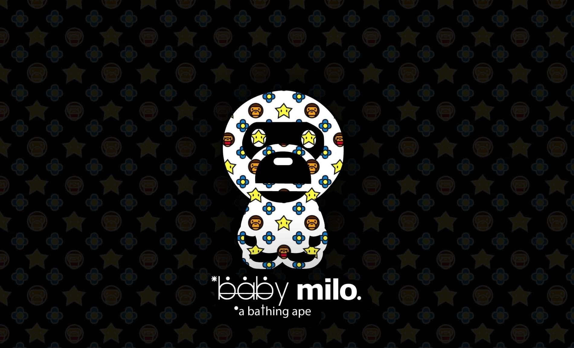 Baby Milo 標誌，在深色背景上帶有花卉和星星圖案。