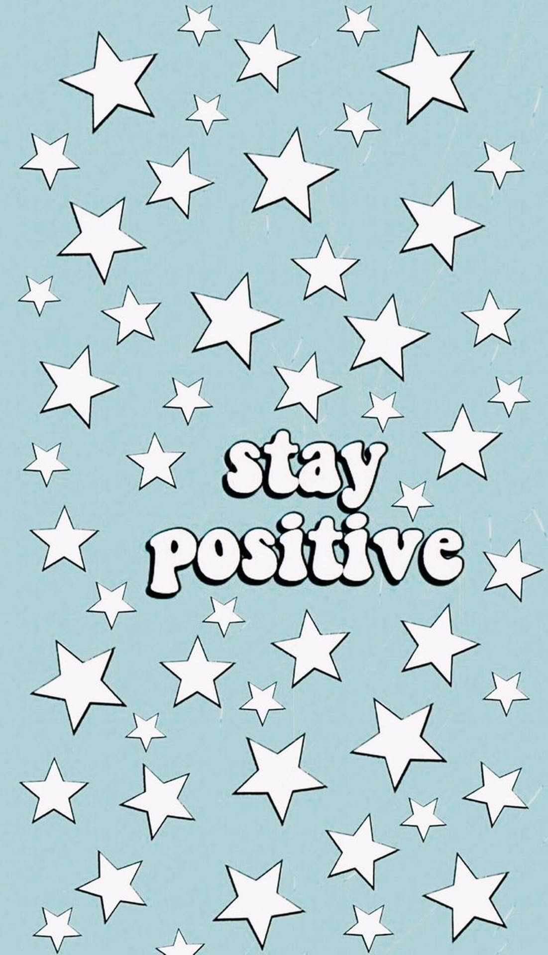 藍色背景上有白色星星和stay positive字句。