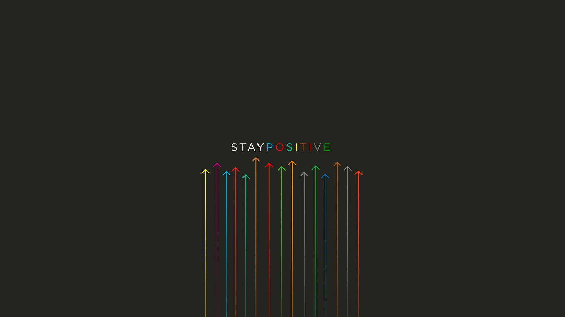 深色背景上帶有「STAY POSITIVE」文字的彩色向上箭頭。