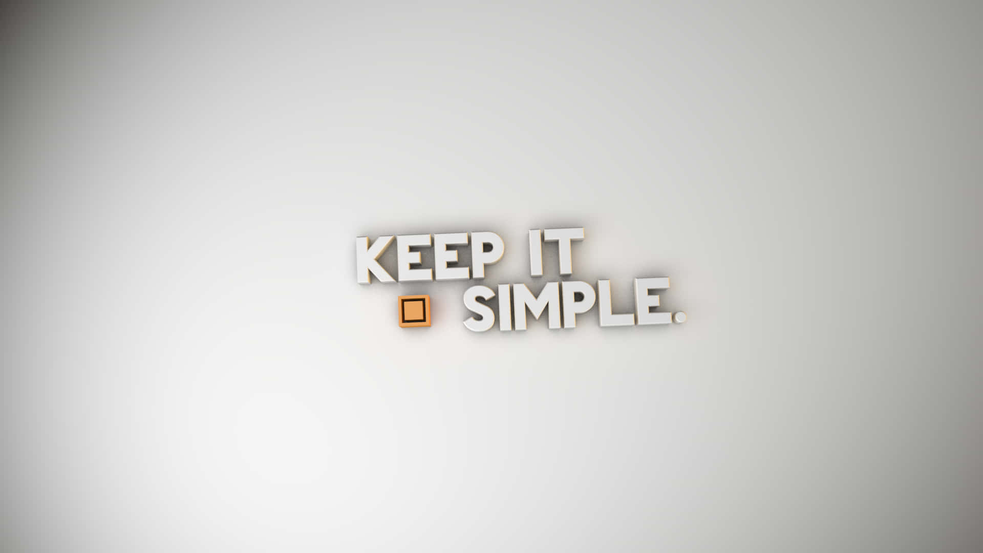 保持簡約圖像 壁紙 — 極簡3D渲染文字顯示「KEEP IT SIMPLE」，其中一個橙色小方塊取代了字母O，背景為柔和灰色漸變。
