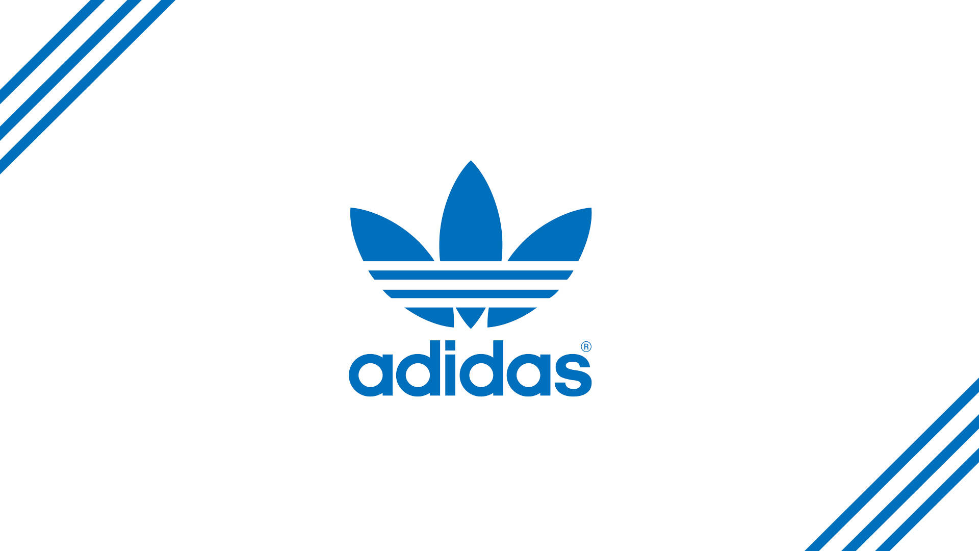 白色背景上的藍色adidas標誌，帶有三條紋
