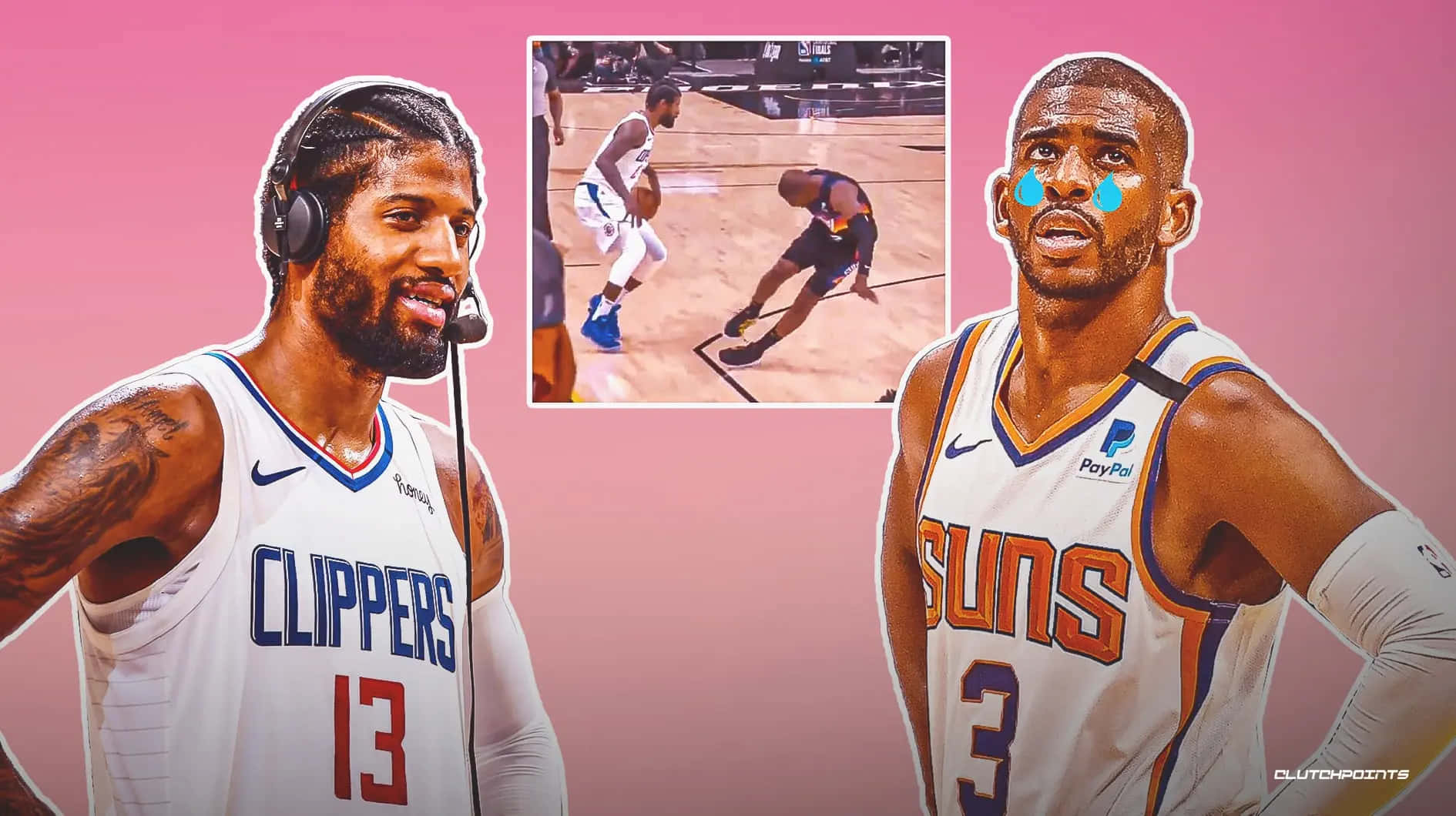 兩名身穿快艇隊和太陽隊球衣的NBA球員互相凝視。