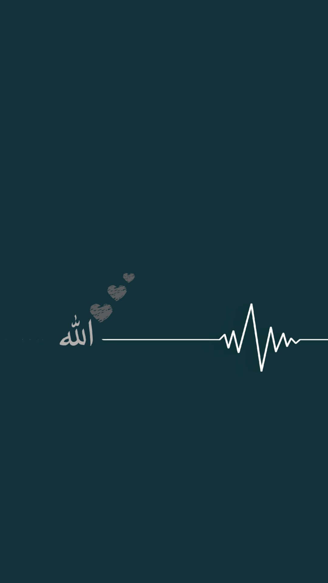 白色心跳線，帶有阿拉伯語 Allah 和心形，背景為深青色。