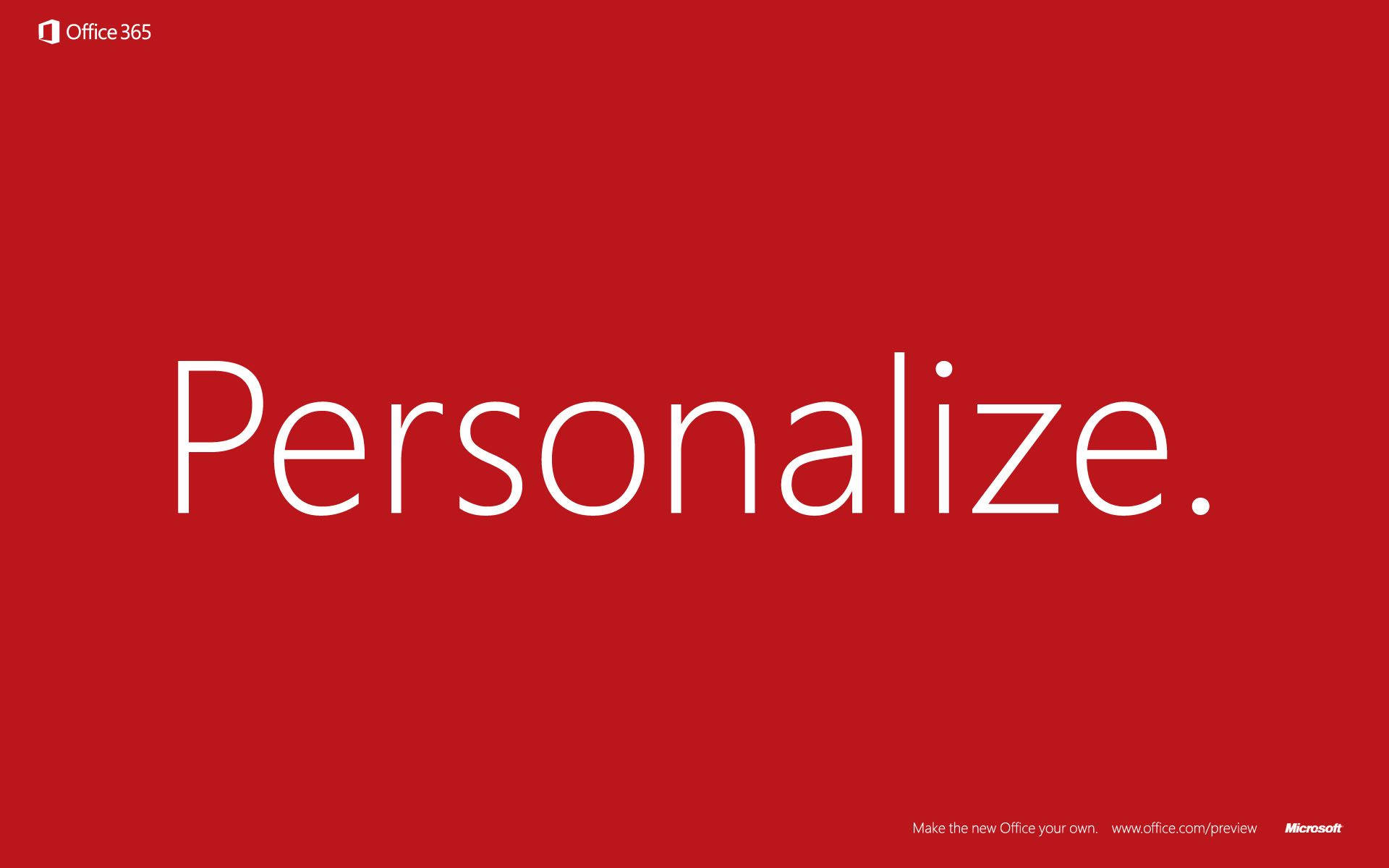 紅色背景，帶有寫著 Personalize 的白色文字和 Office 365 品牌。