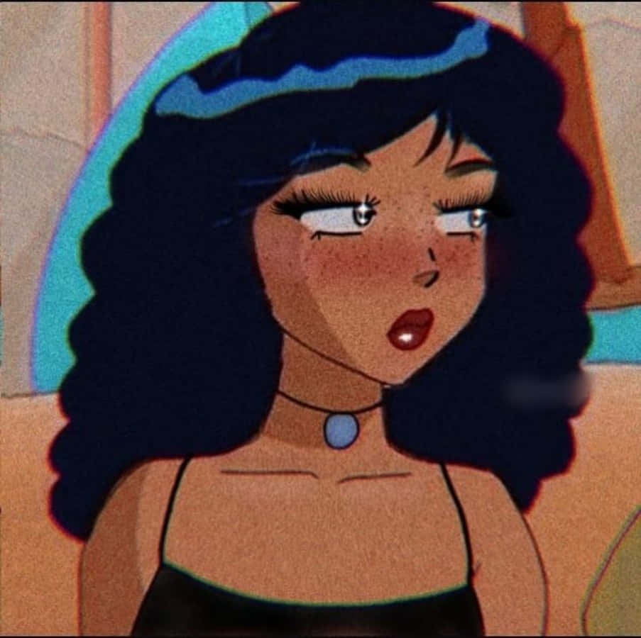 做你自己獨特的美麗 壁紙 — 一個風格化的動漫女孩，深色捲髮和藍色頭帶，側視時露出驚訝的表情。