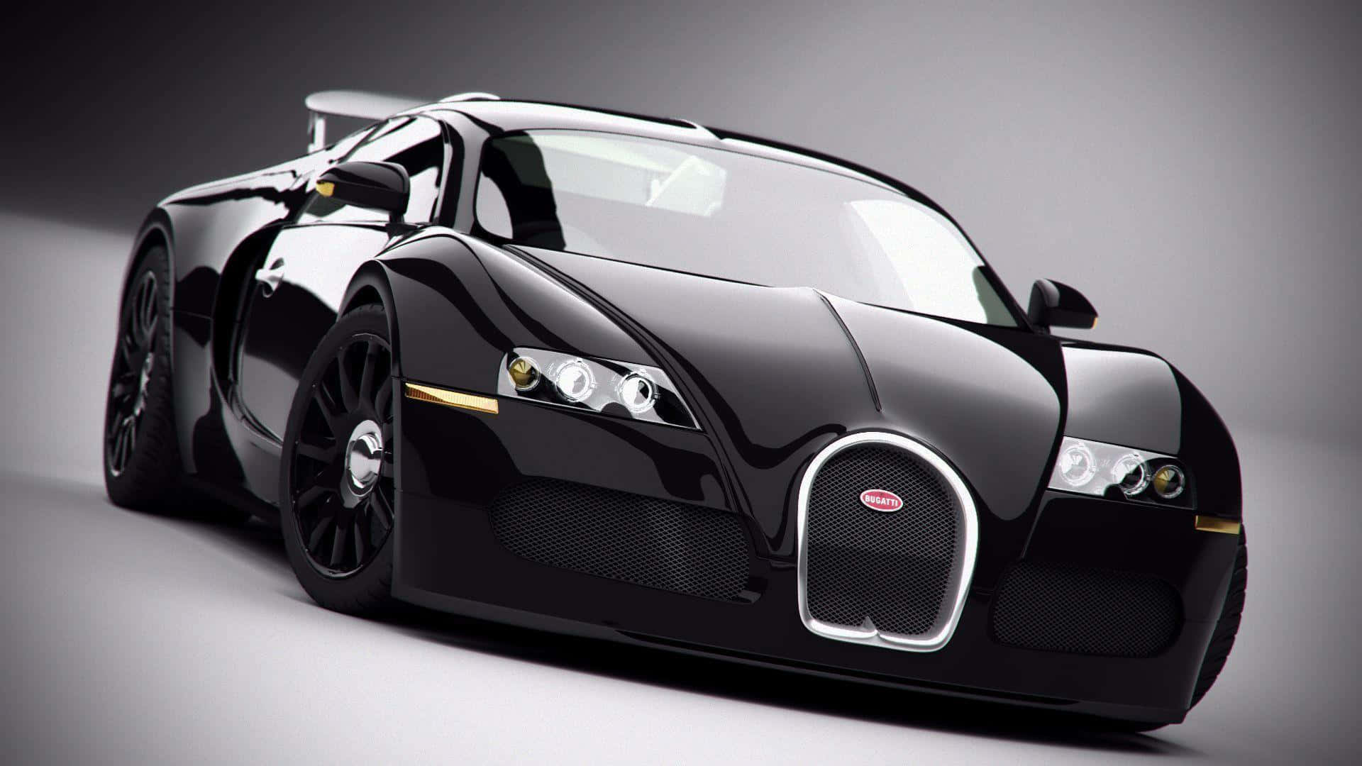 黑色Bugatti Veyron跑車在工作室燈光下帶金色飾邊