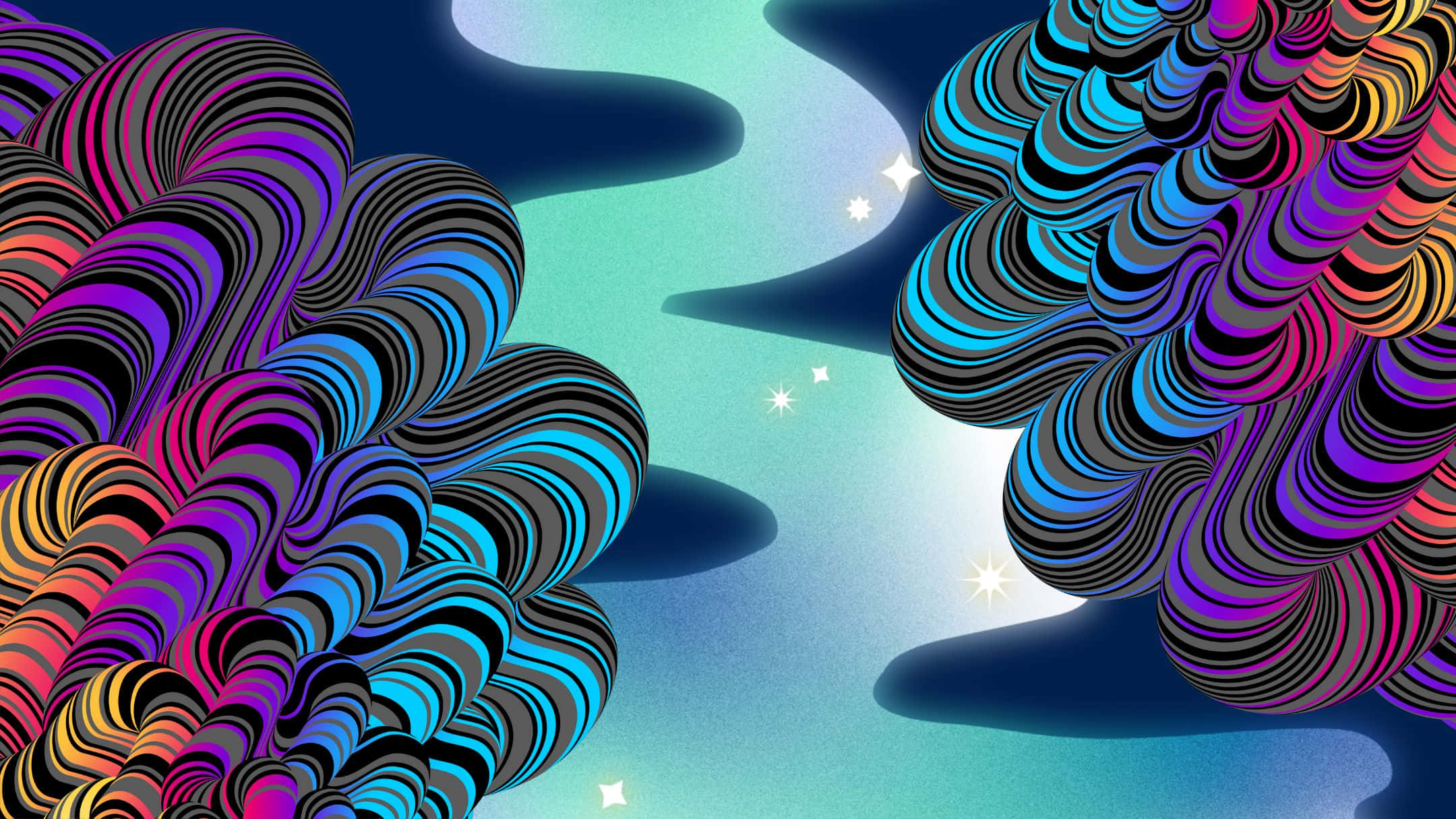 做個酷的人 壁紙 — 充滿活力的旋轉彩色絲帶漂浮在點綴著閃爍星星的宇宙虛空中。