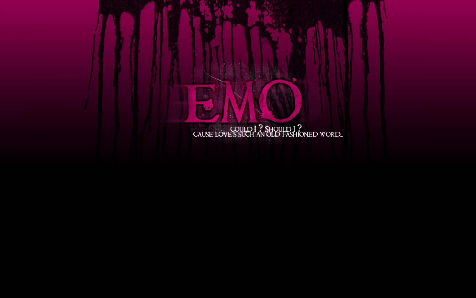 粉紅色滴落文字顯示「EMO」及標語，背景為深洋紅色。