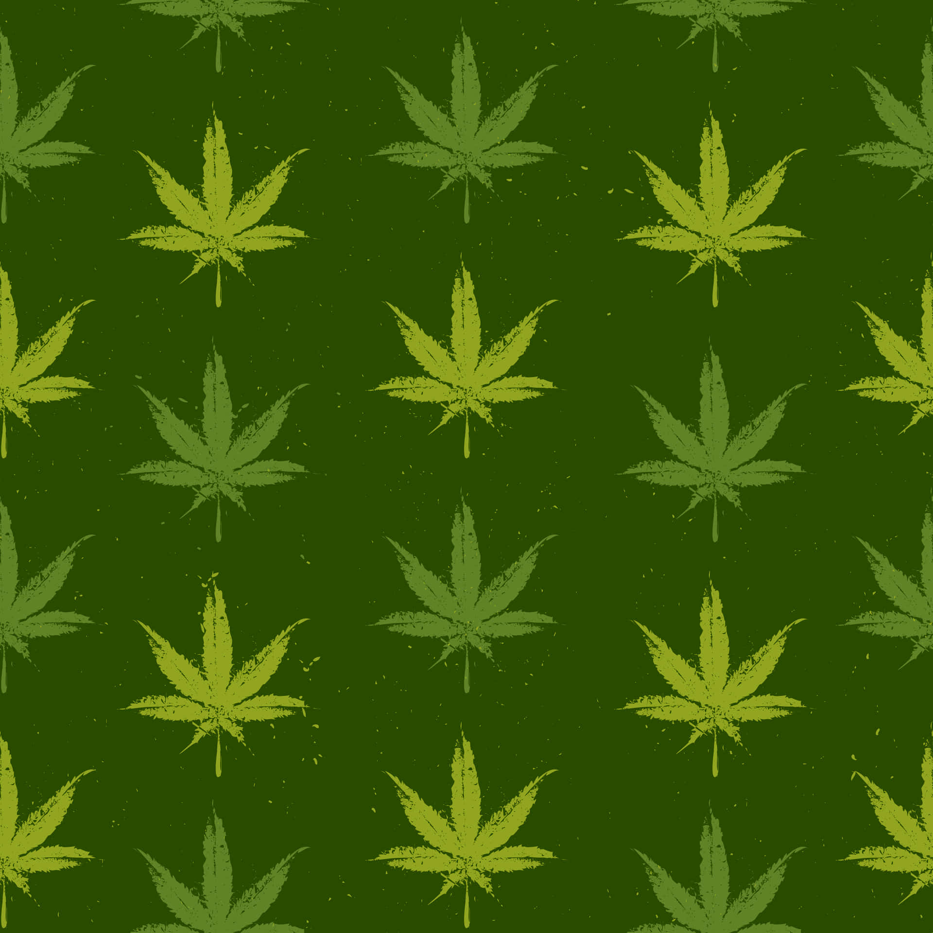 深綠色牆紙，帶有重複的破損大麻葉圖案。