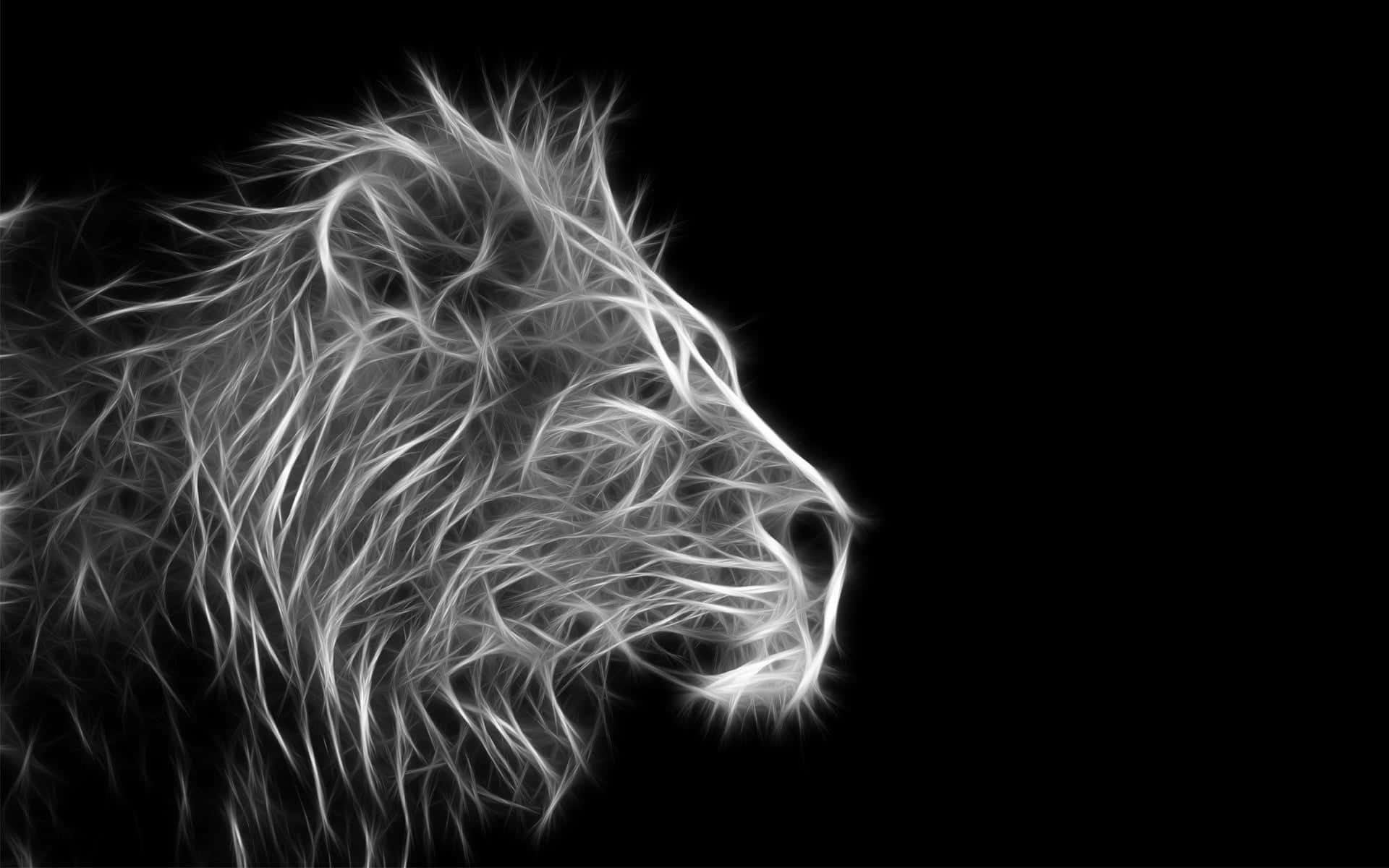 Black Lion 桌布 壁紙 — 側面獅子頭以發光白色絲線呈現，背景為純黑色。