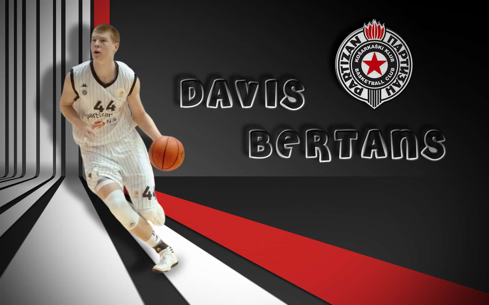 身穿44號球衣的籃球運動員Davis Bertans正在比賽中。