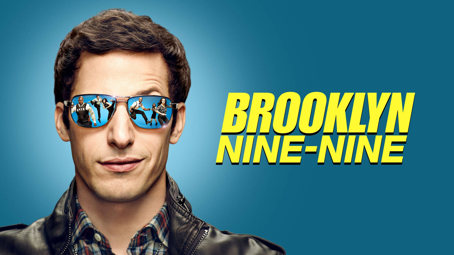 戴太陽眼鏡的男人與電視節目名稱 Brooklyn Nine-Nine