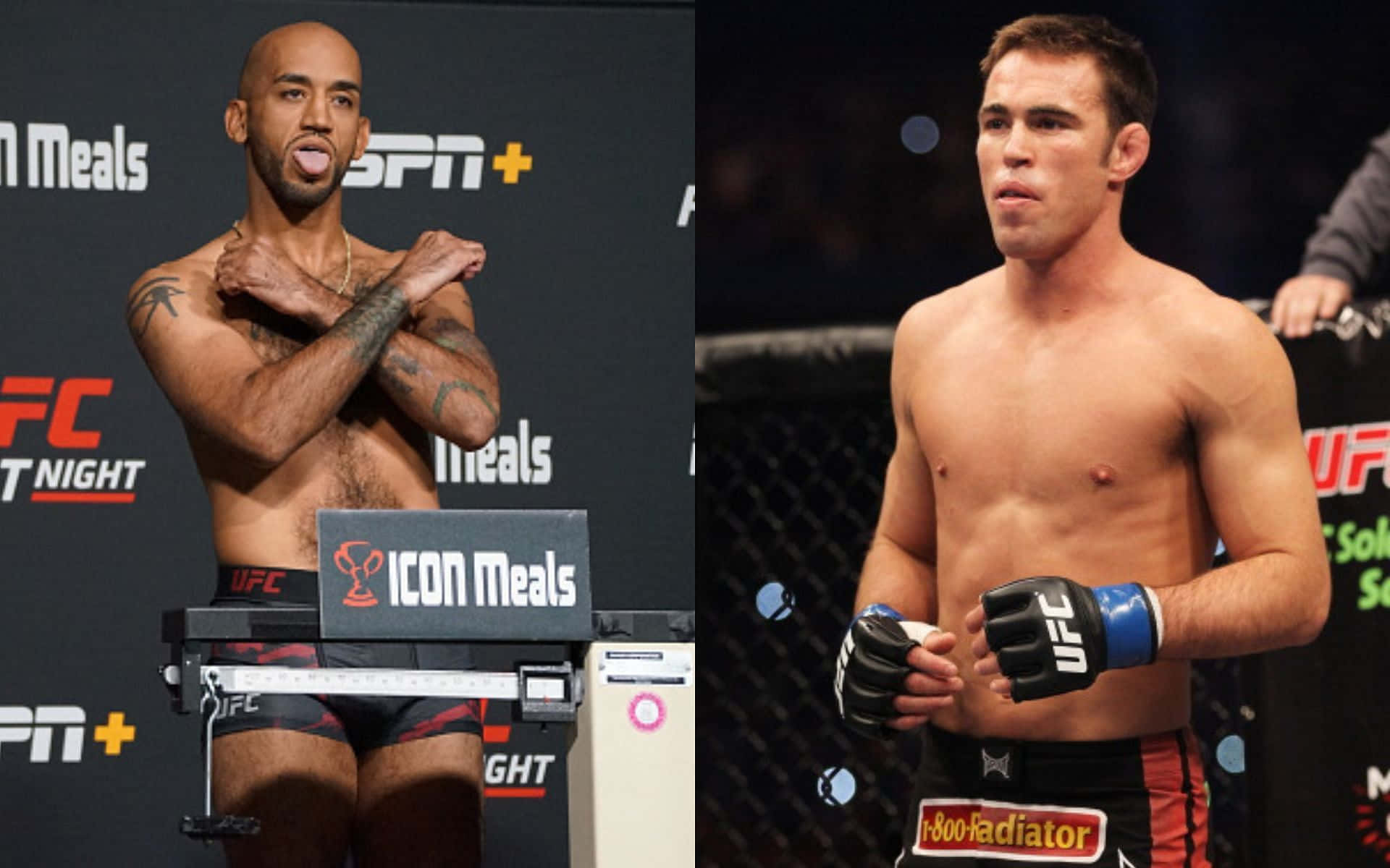 兩名男性MMA拳手在UFC稱重和八角籠中
