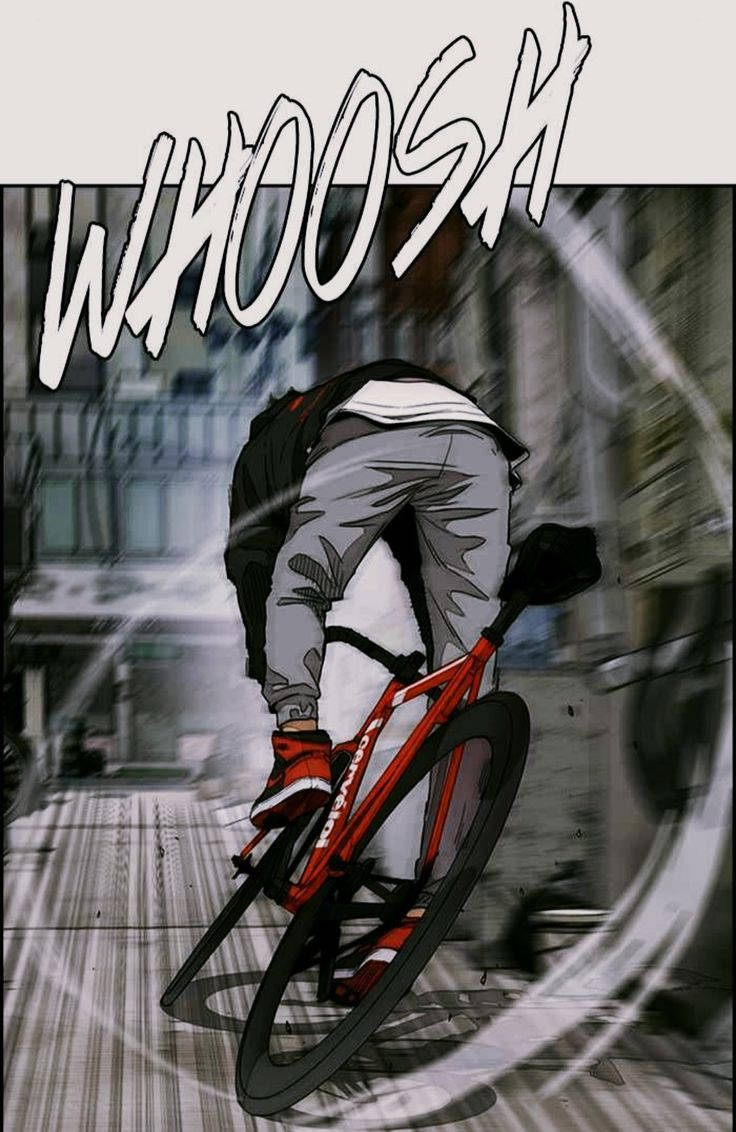 單車手在街道上疾馳，帶有動態模糊和whoosh音效。