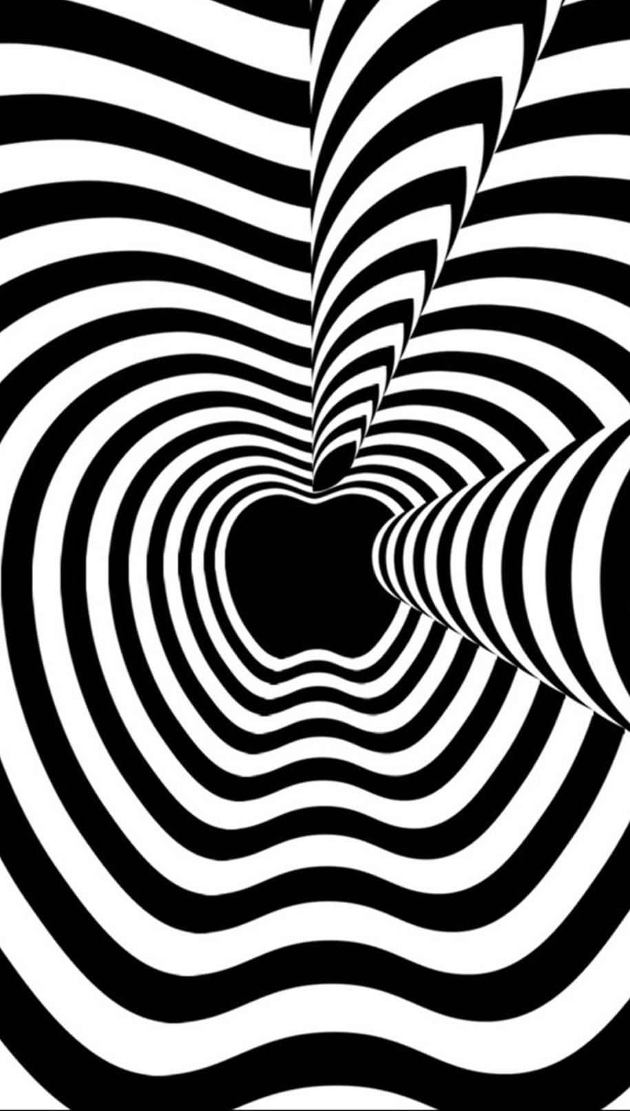 催眠蘋果隧道 壁紙 — 一個催眠的黑白光學錯覺，波浪條紋匯聚成一個心形空洞。