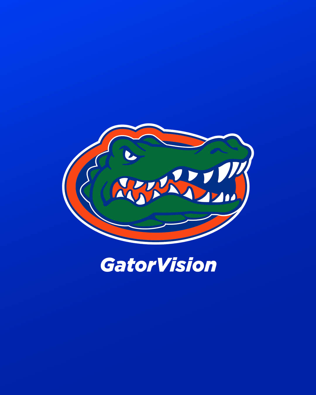 GatorVision 標誌，以綠色鱷魚頭為特色，帶有橙色和白色細節，背景為藍色。