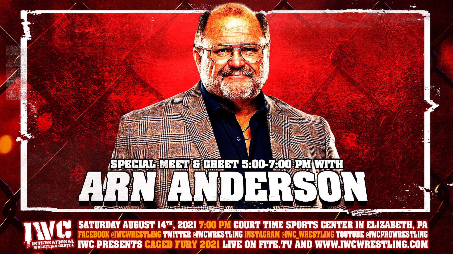 Arn Anderson 見面會活動的宣傳海報，附有活動詳情。