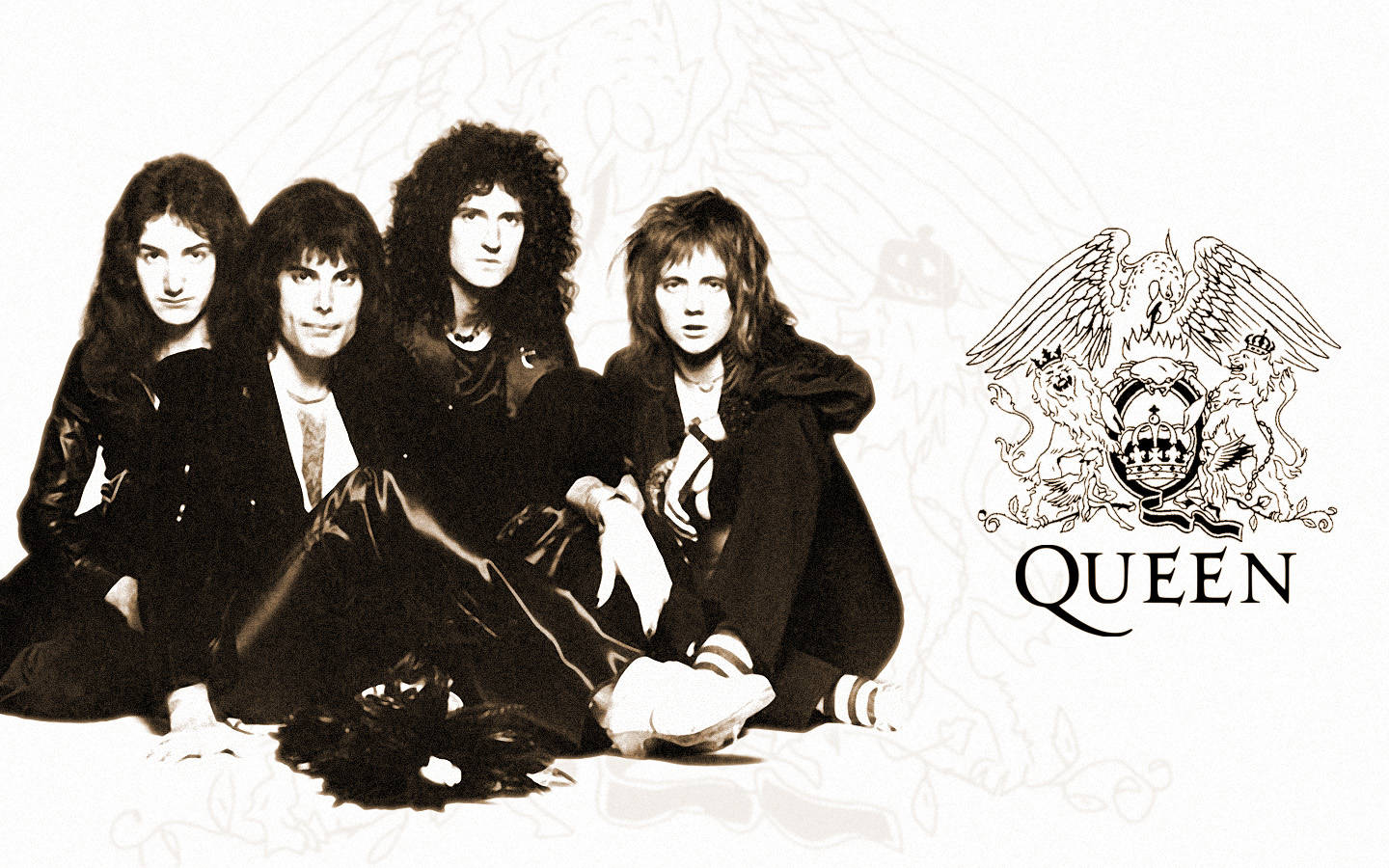 搖滾樂隊 Queen 及其標誌的懷舊棕色工作室肖像。