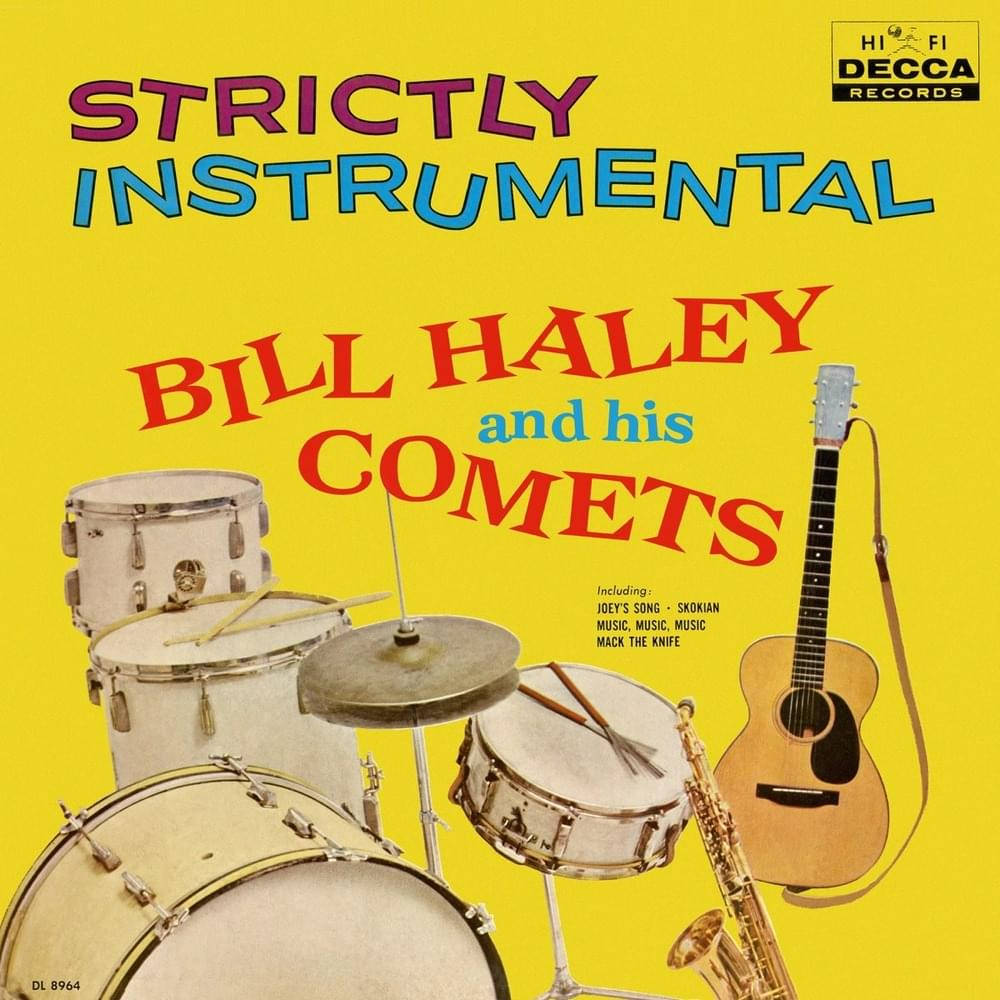 Bill Haley and his Comets 的復古專輯藝術，在黃色背景上展示樂器。