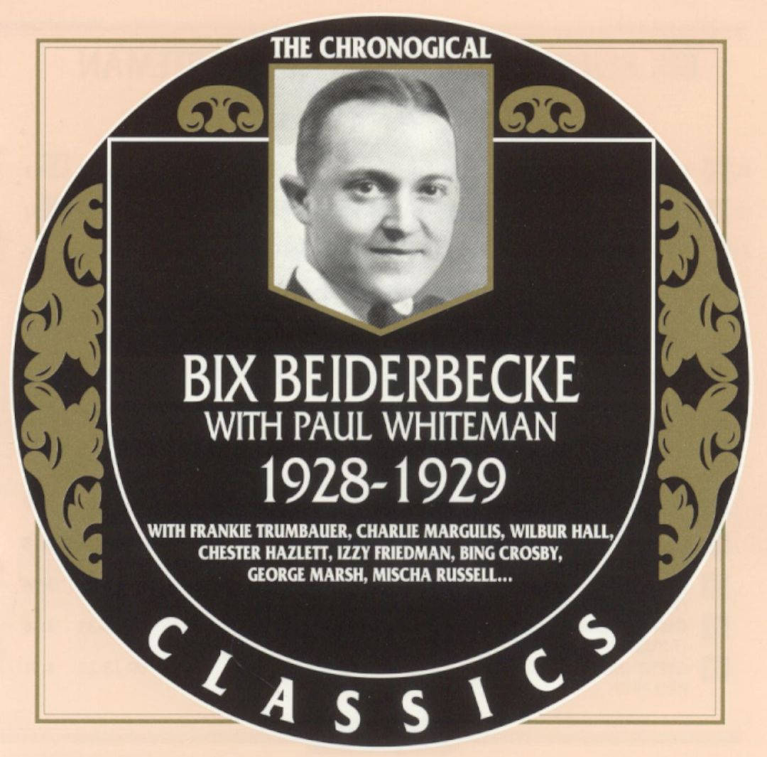 復古爵士專輯封面，帶有Bix Beiderbecke肖像和華麗金色設計。