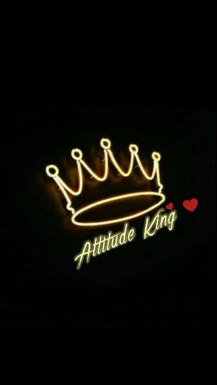 霓虹皇冠，附「Attitude King」及心形，黑色背景。