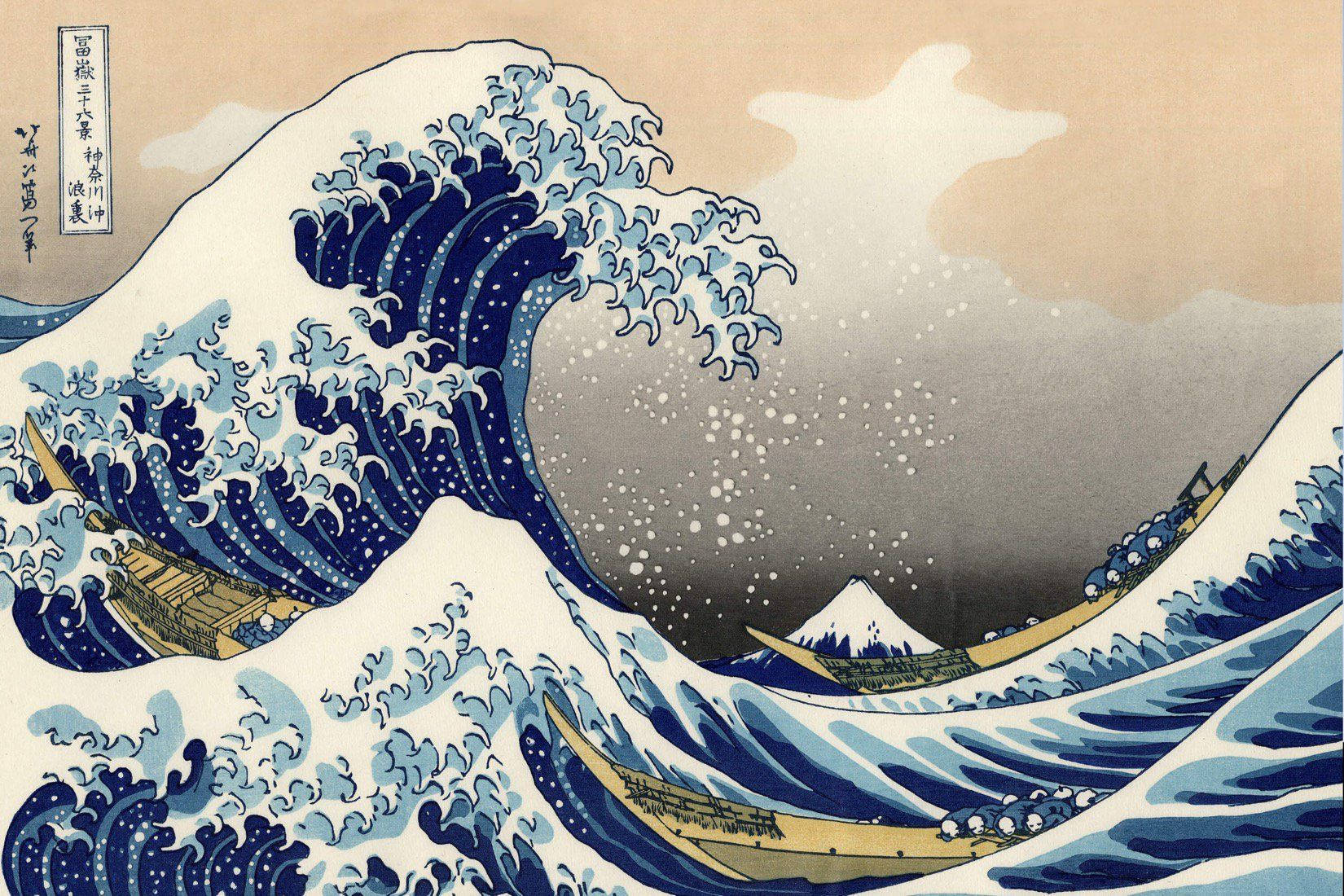 巨浪與小船及富士山背景 — 藝術 壁紙