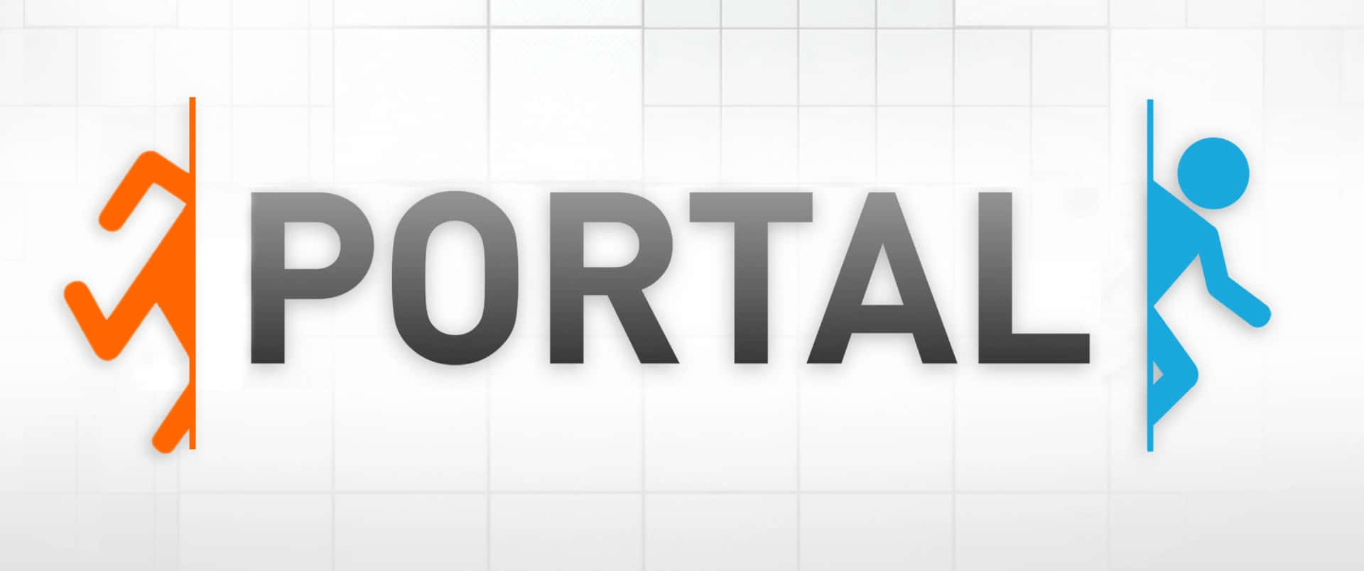 Portal 遊戲標誌，橙色和藍色火柴人在網格上攀爬垂直線條。