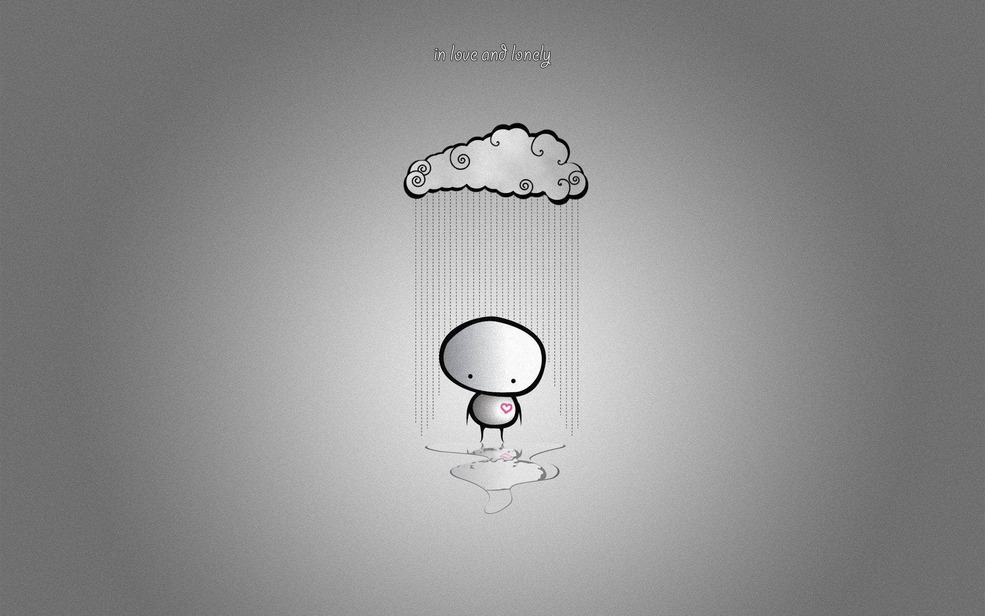 一個簡單的人物，心臟在雲下被雨淋，傳達愛與孤獨。