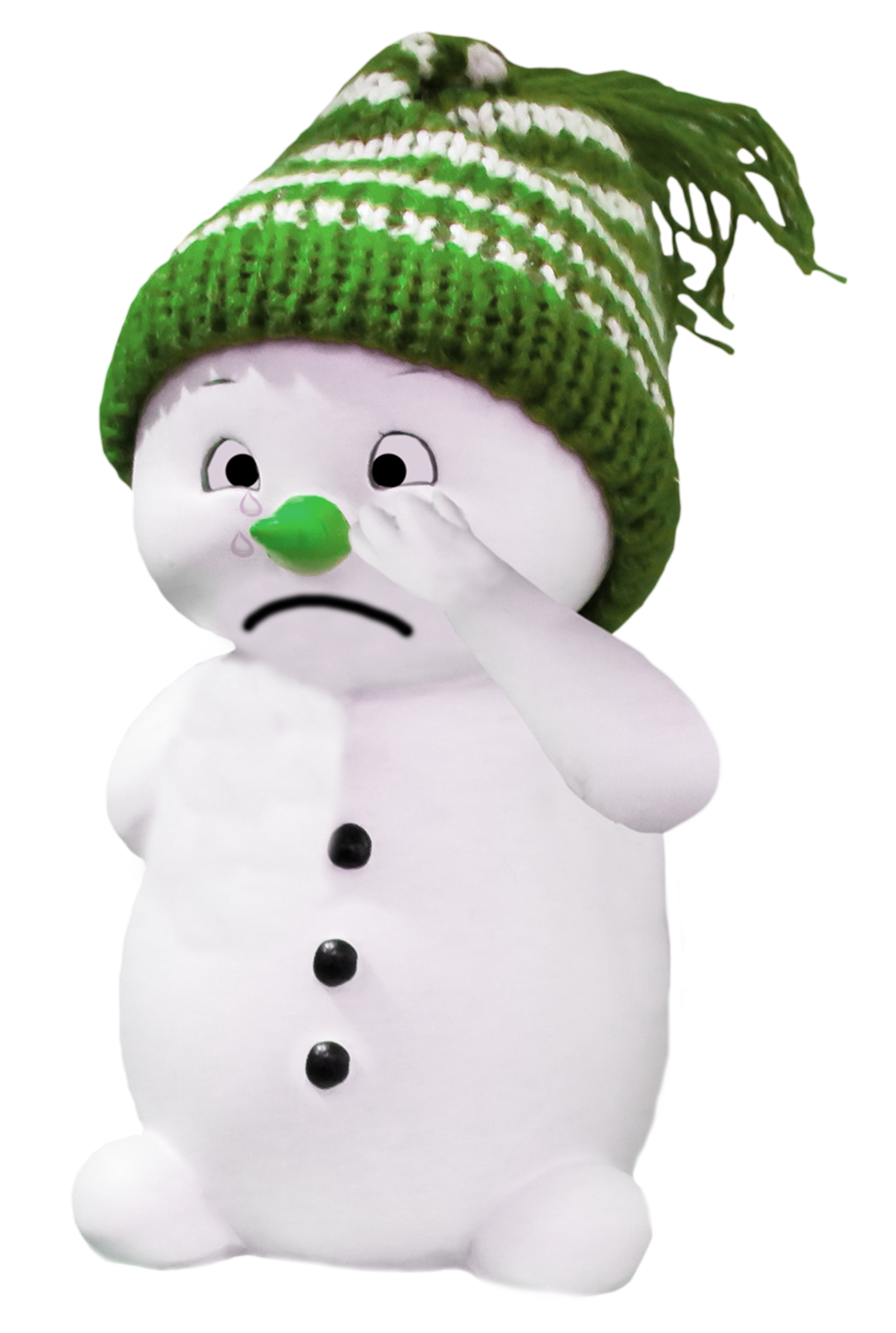 傷心的雪人戴著綠色帽子 壁紙