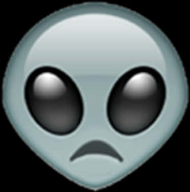 傷感外星人臉部表情符號 壁紙 — 一個悲傷的外星人表情符號，有著黑色大眼和向下彎的嘴巴，背景為黑色。
