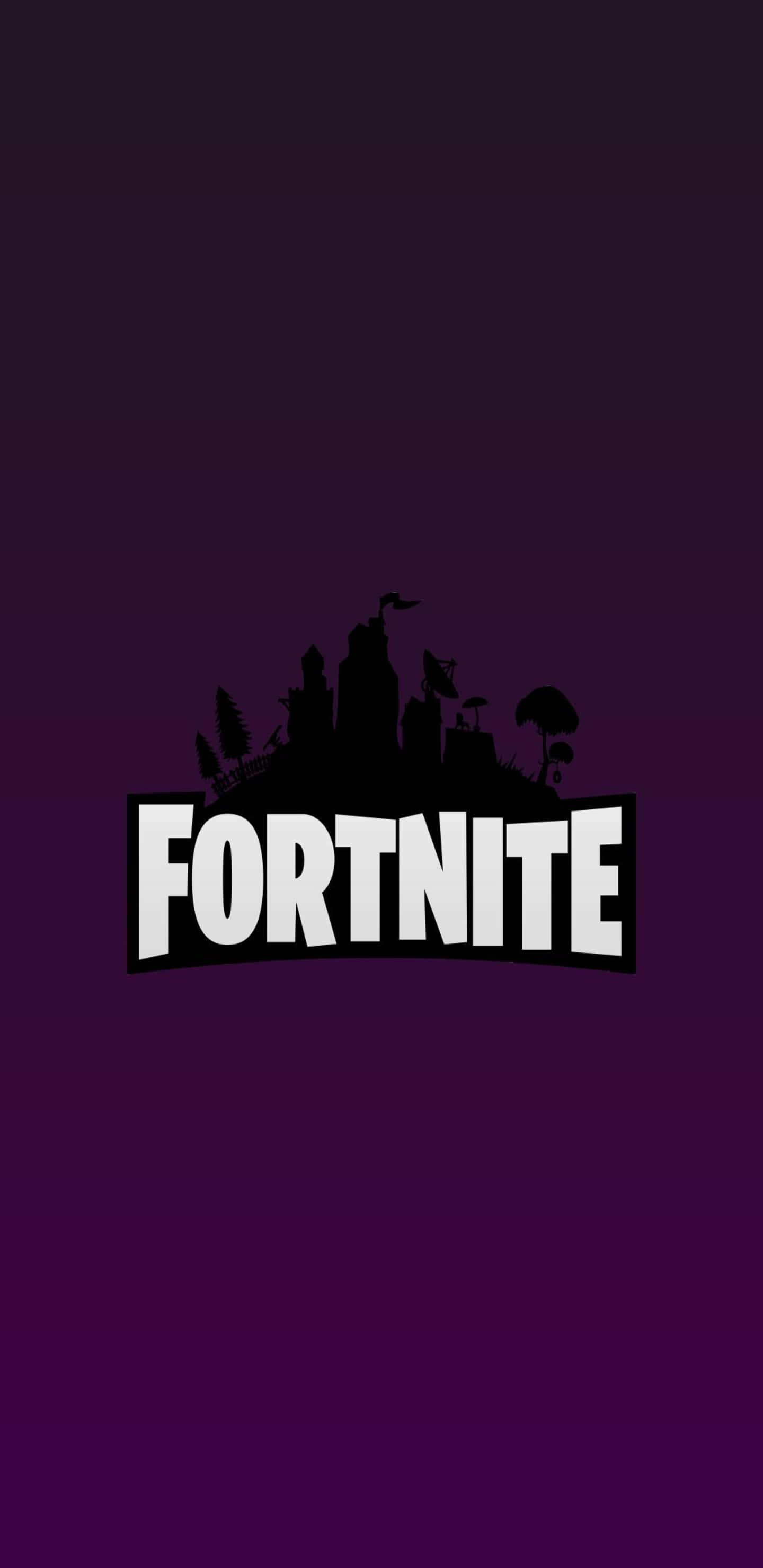 像素 3XL《Fortnite 競技場》紫色海報背景 壁紙 — Fortnite 標誌以粗體白色文字居中顯示在紫色漸變背景上，上方有一個風格化島嶼的黑色剪影。
