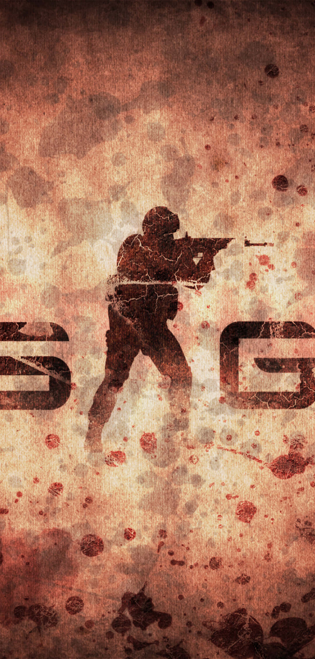 像素3《反恐精英：全球 Offensive》軍隊壁紙 壁紙 — 一個粗糙的士兵剪影，瞄準步槍，背景是生鏽的紋理，帶有血跡和粗體字母。