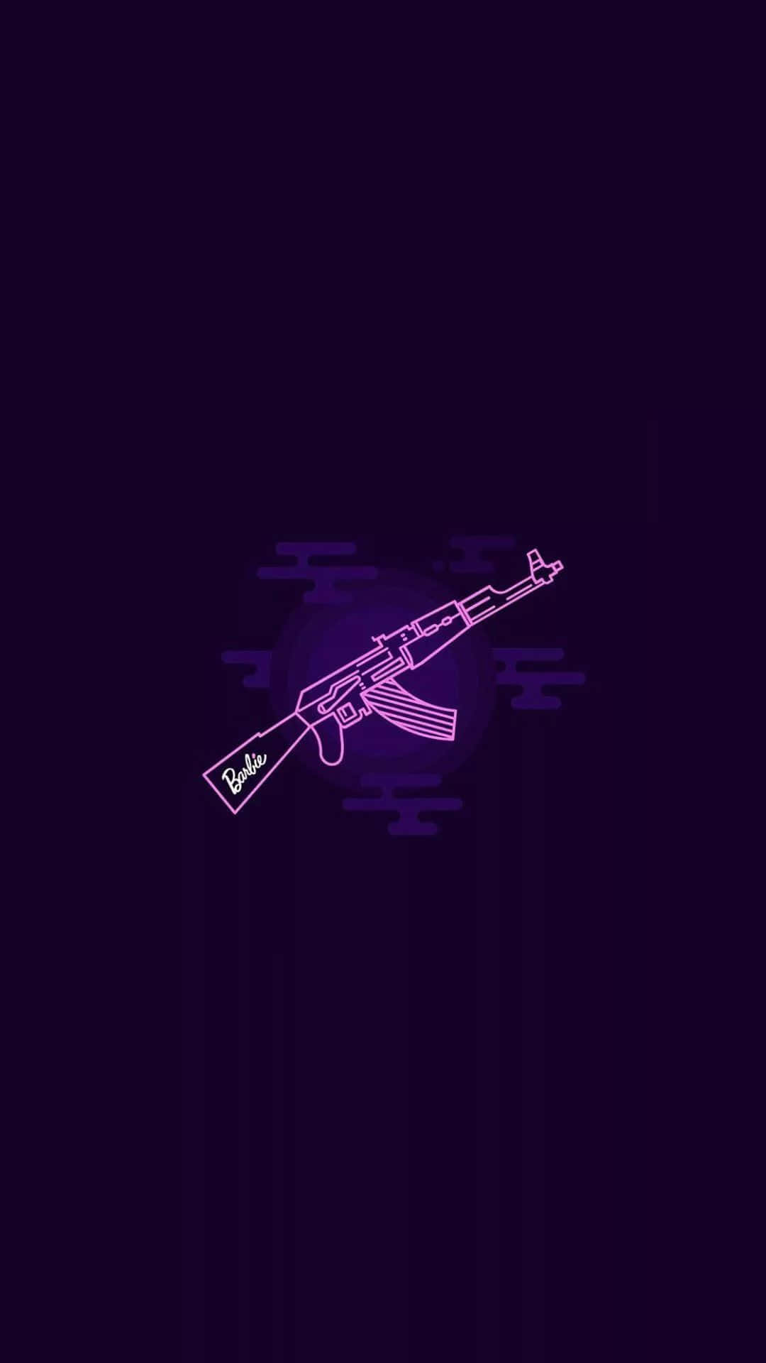 像素3《反恐精英：全球 Offensive》紫色光暈武器壁紙 壁紙 — 在深紫色背景上勾勒出帶有微妙幾何形狀的螢光粉紅色AK-47步槍。