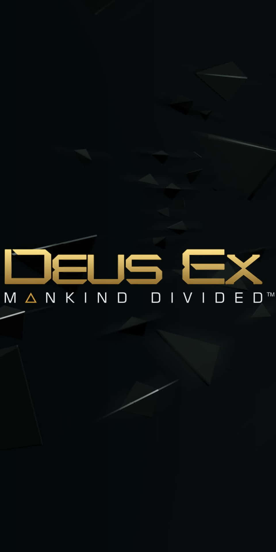 Deus Ex標誌在黑暗背景上帶有漂浮的黑色碎片