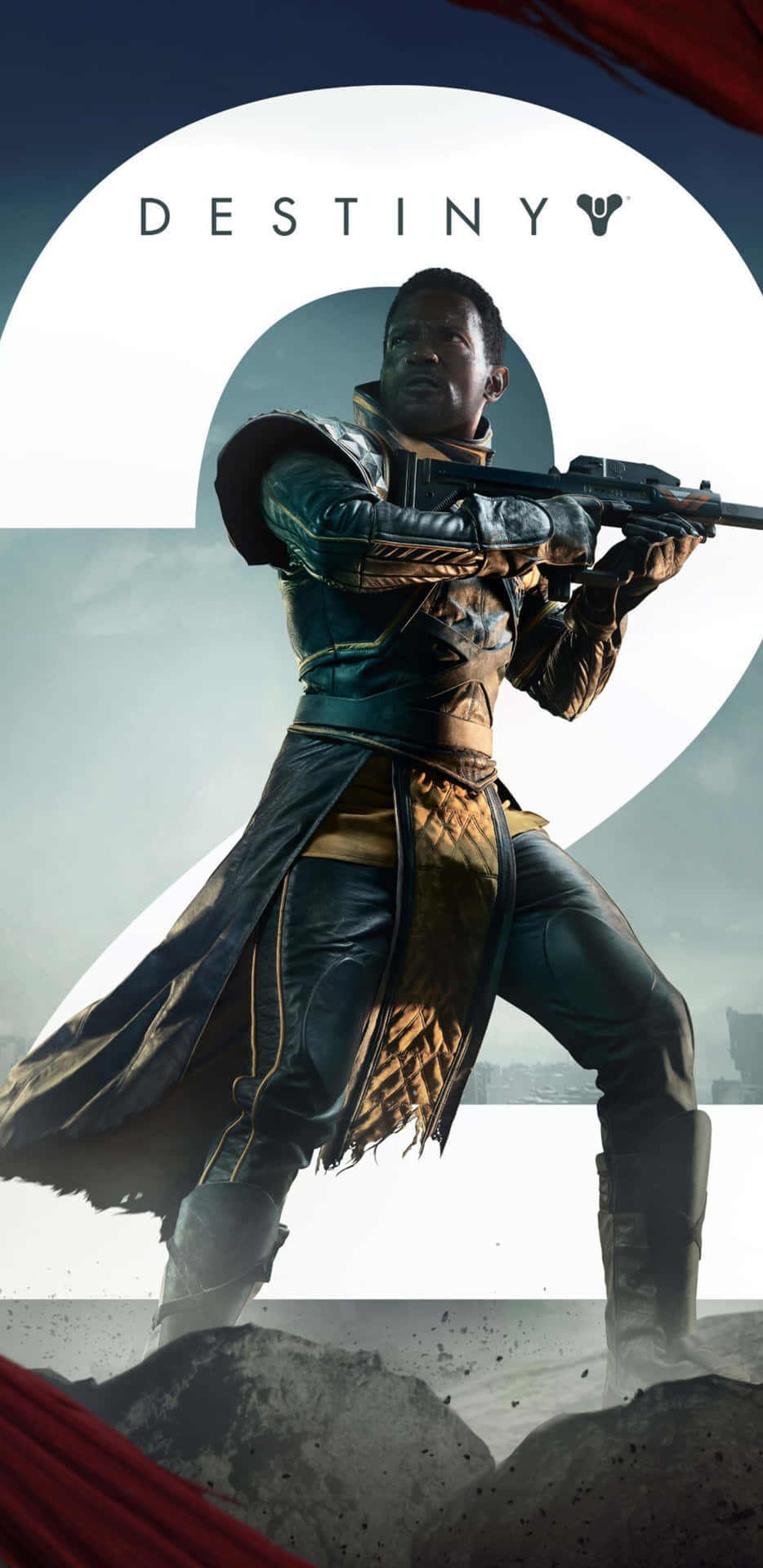 Destiny 2 遊戲角色身穿戰鬥裝備，瞄準步槍。