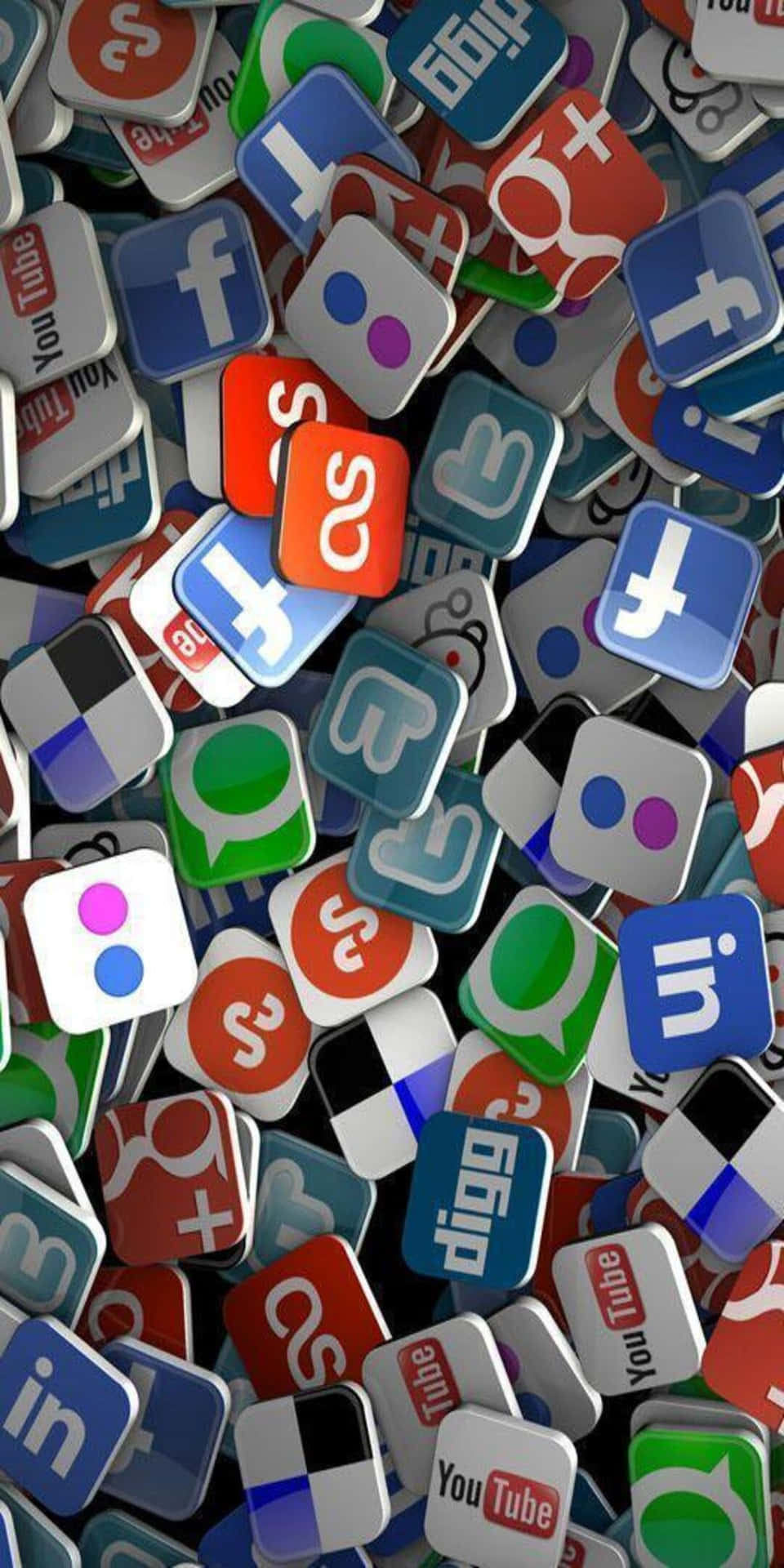 一堆社交媒體應用程式圖標，包括 Facebook、YouTube 和 Twitter