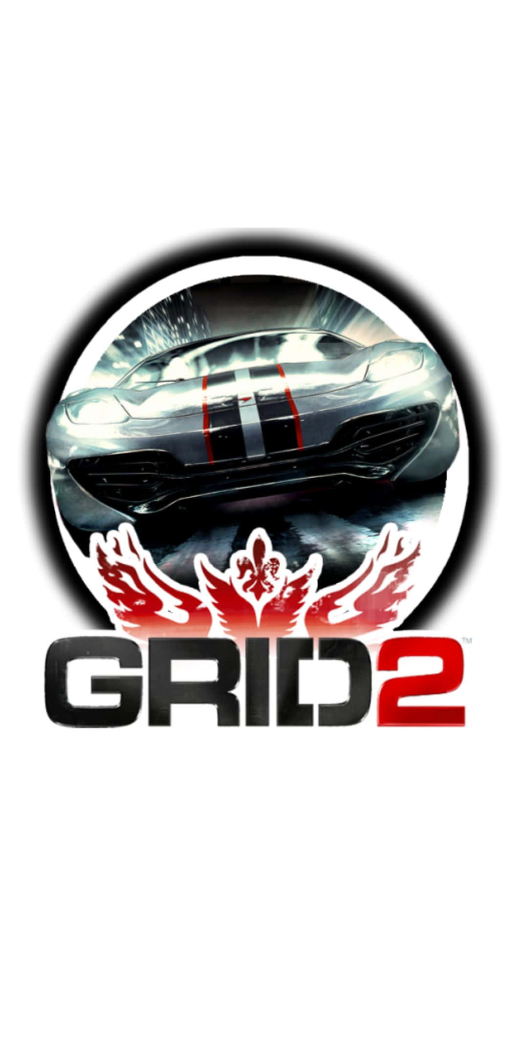 GRID 2遊戲標誌，特色為帶有紅色條紋的銀色賽車。