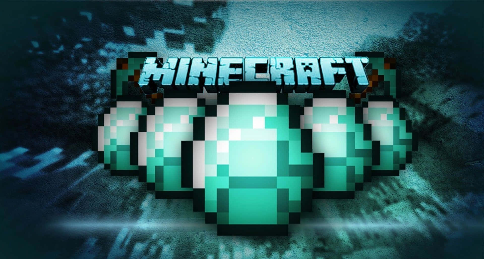 型格 Minecraft 桌布 壁紙 — 像素化嘅Minecraft標誌，喺深色紋理背景上有發光嘅翡翠寶石。