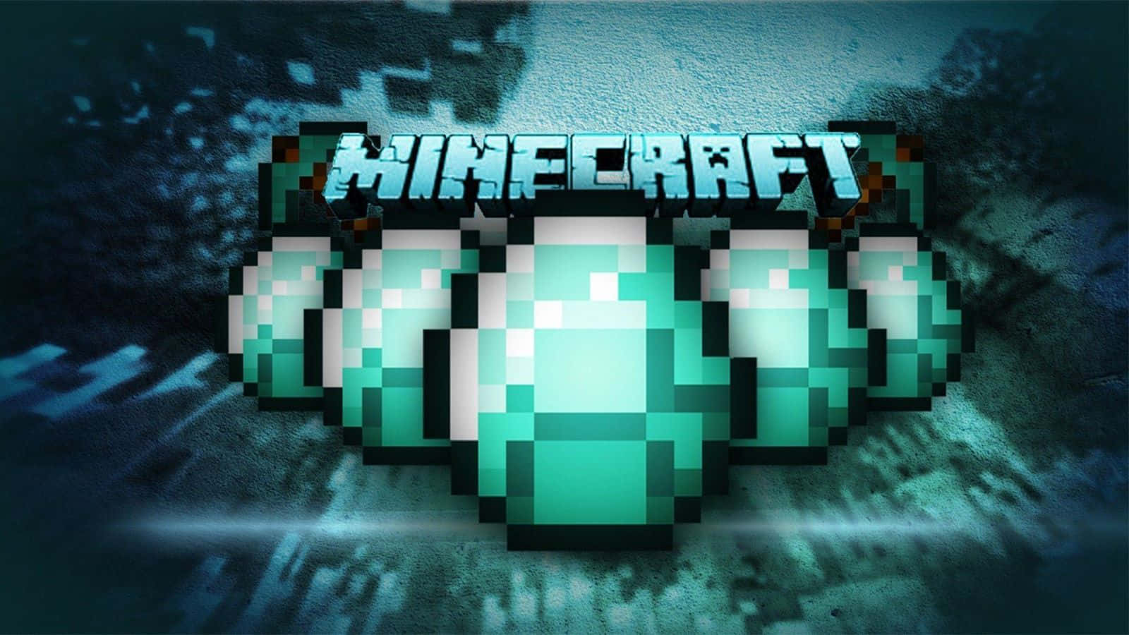 Minecraft Armor 桌布 壁紙 — 像素化嘅Minecraft標誌，帶有發光嘅綠寶石方塊，襯托住深色紋理背景。