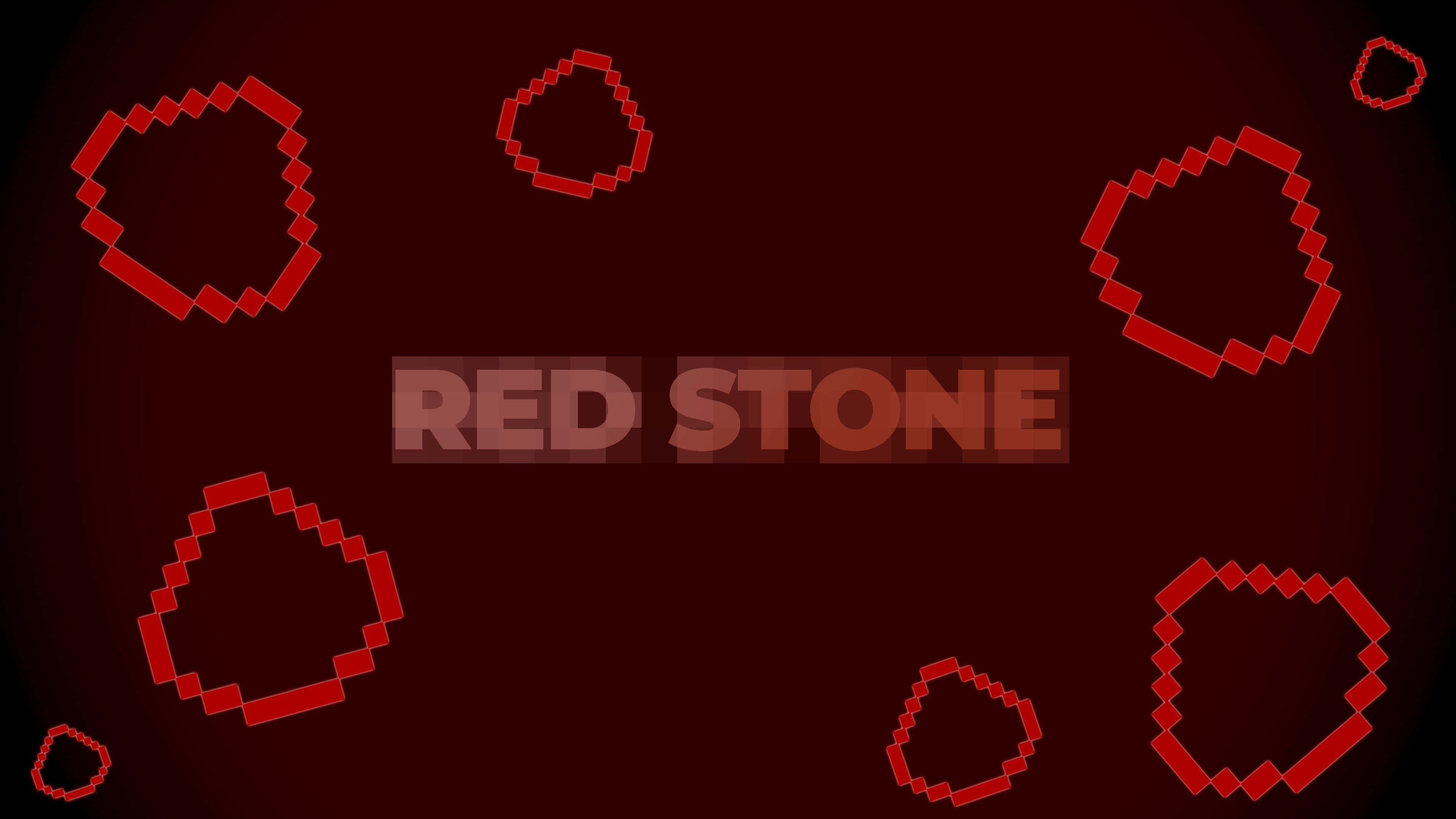Minecraft Redstone 桌布 壁紙 — 像素化紅色圓形在深栗色背景上漂浮，中央有 red stone 文字。